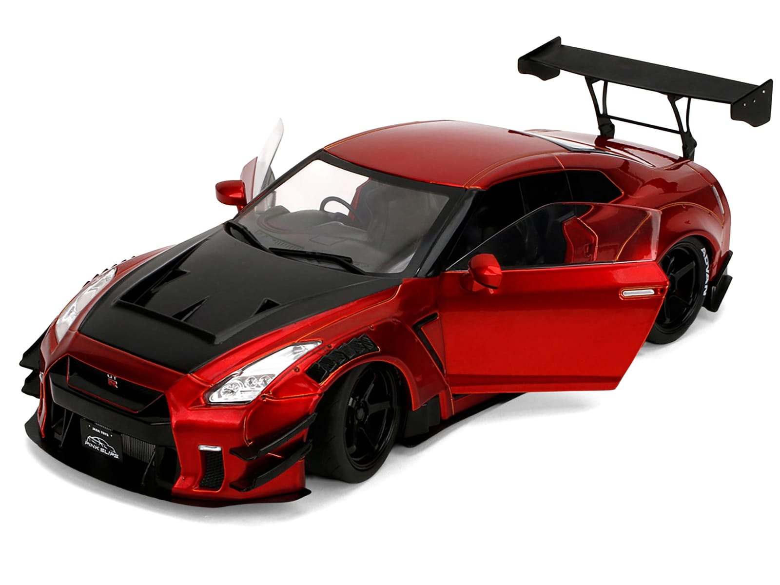 Nissan GT-R (R35) Liberty Walk Body Kit 2.0 RHD (Right Hand Drive) Red Metallic with Carbon Hood "Pink Slips" Series 1/18 Diecast Model Car by Jada - Image 2