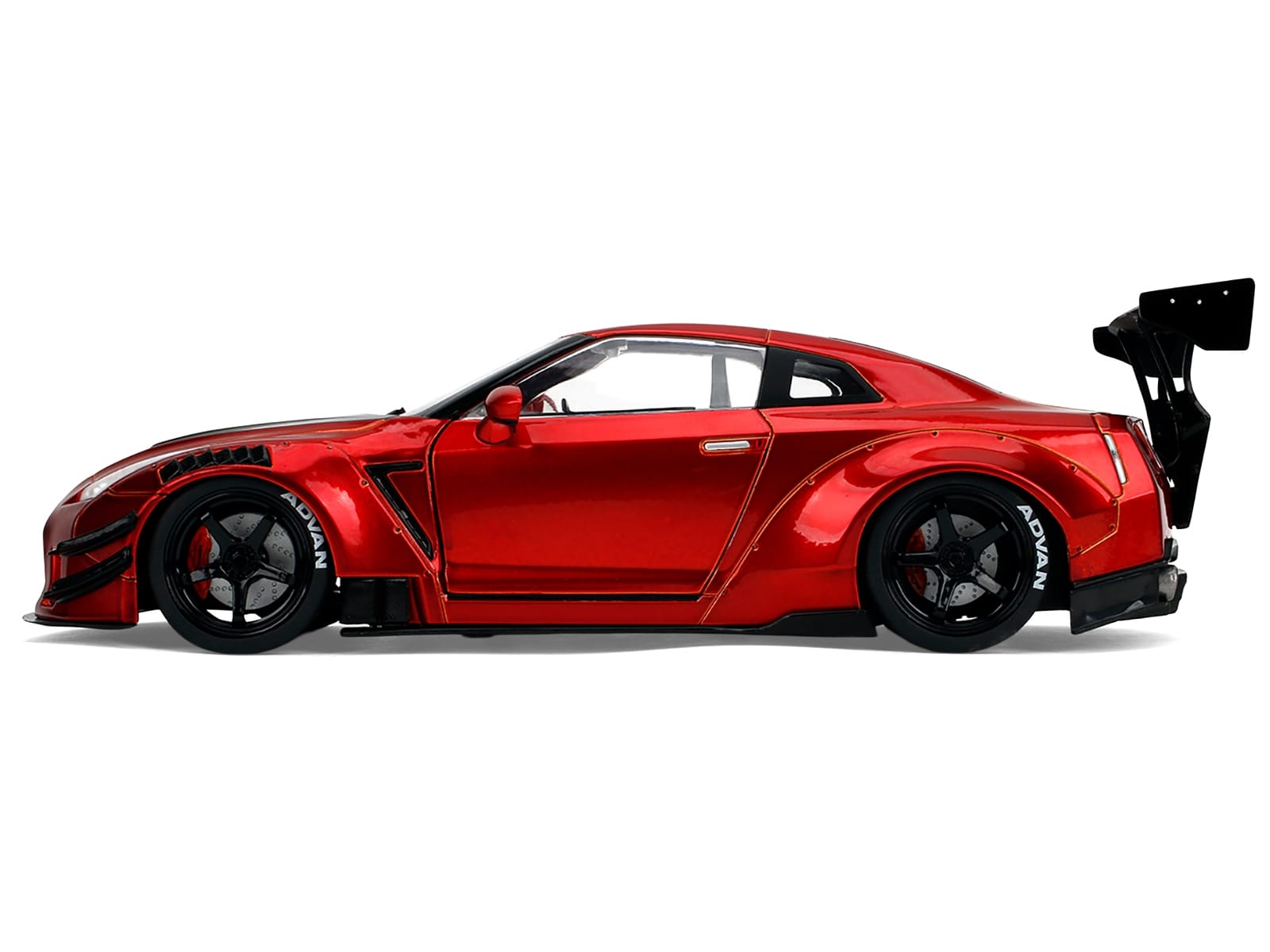 Nissan GT-R (R35) Liberty Walk Body Kit 2.0 RHD (Right Hand Drive) Red Metallic with Carbon Hood "Pink Slips" Series 1/18 Diecast Model Car by Jada - Image 3