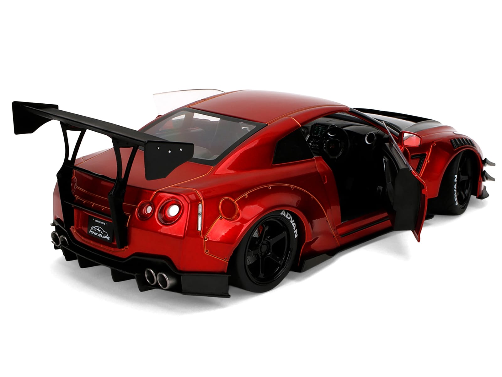 Nissan GT-R (R35) Liberty Walk Body Kit 2.0 RHD (Right Hand Drive) Red Metallic with Carbon Hood "Pink Slips" Series 1/18 Diecast Model Car by Jada - Image 4