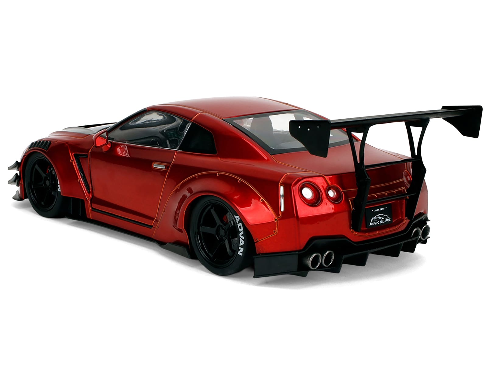 Nissan GT-R (R35) Liberty Walk Body Kit 2.0 RHD (Right Hand Drive) Red Metallic with Carbon Hood "Pink Slips" Series 1/18 Diecast Model Car by Jada - Image 5