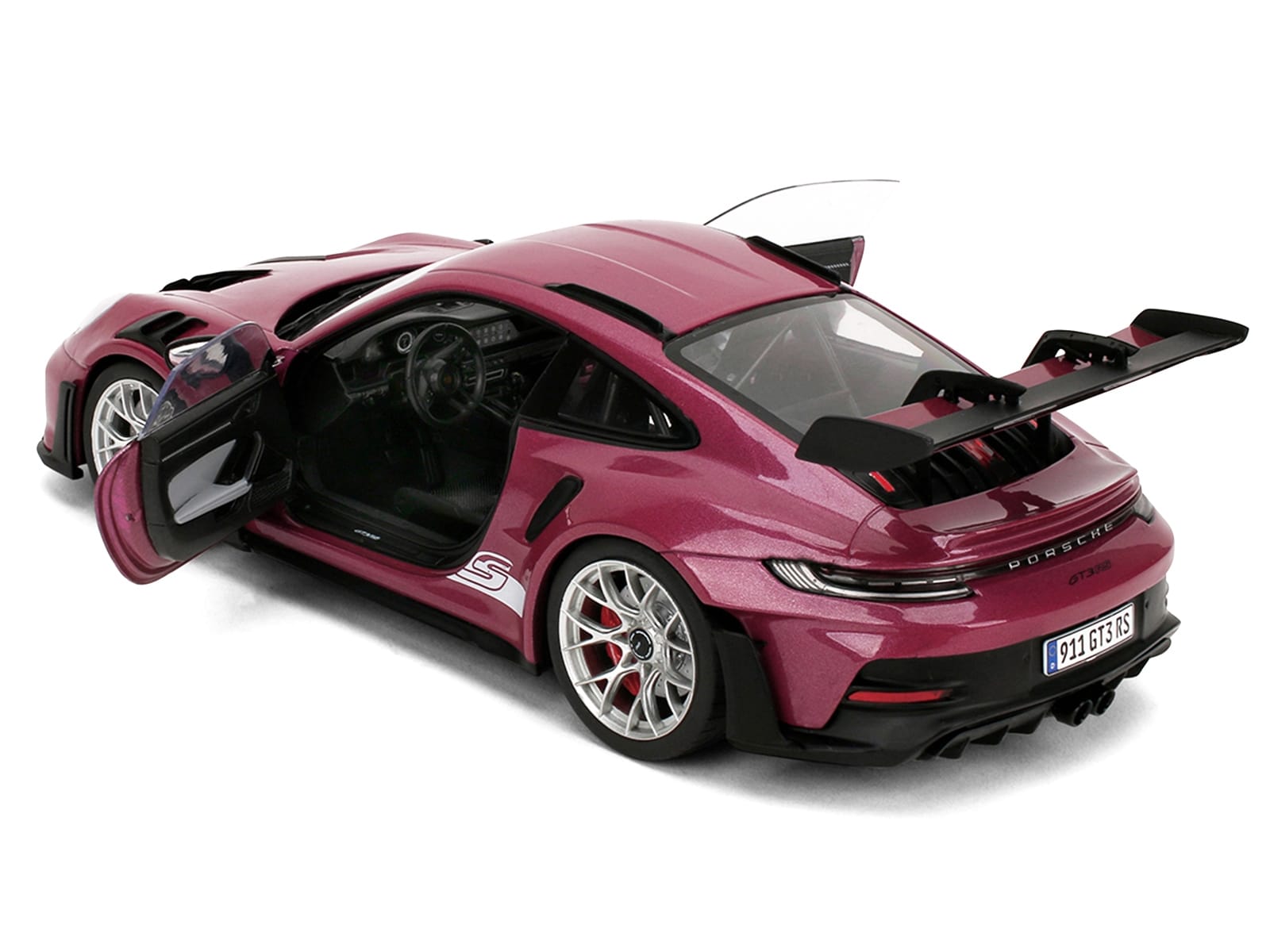 Porsche 911 GT3 RS Red Violet Metallic with White Stripes "Pink Slips" Series 1/18 Diecast Model Car by Jada - Image 4