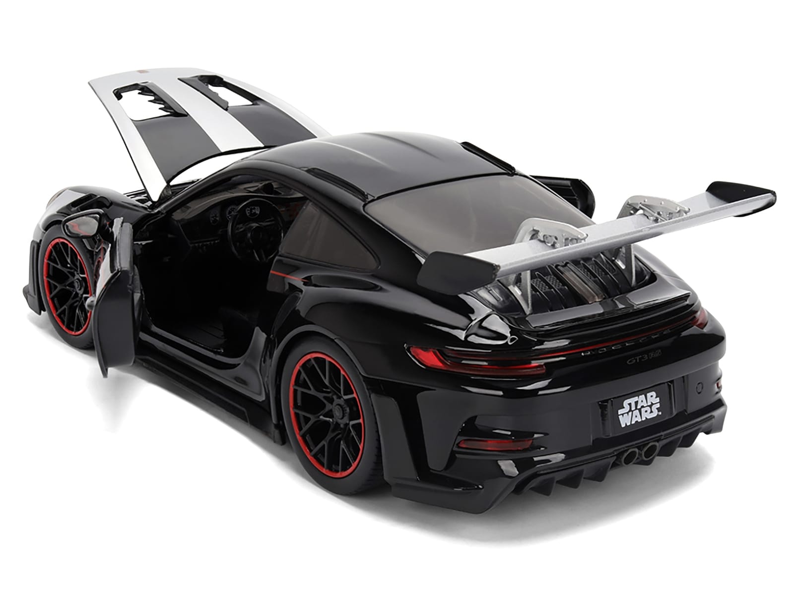 Porsche 911 GT3 RS (992) Black with Silver Hood and Graphics and Darth Vader Figure "Star Wars" Franchise "Hollywood Rides" Series 1/24 Diecast Model Car by Jada - Image 3
