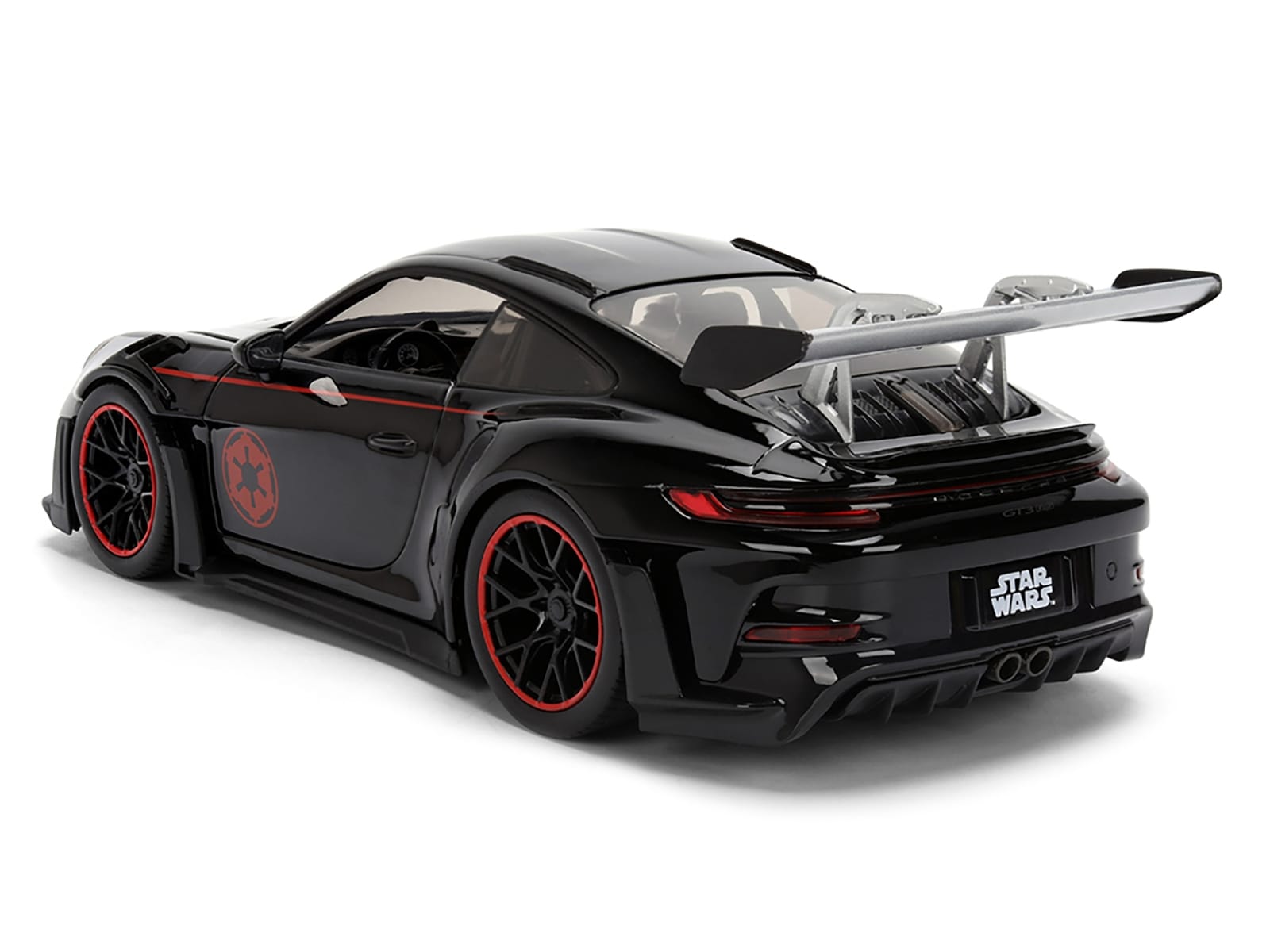 Porsche 911 GT3 RS (992) Black with Silver Hood and Graphics and Darth Vader Figure "Star Wars" Franchise "Hollywood Rides" Series 1/24 Diecast Model Car by Jada - Image 4