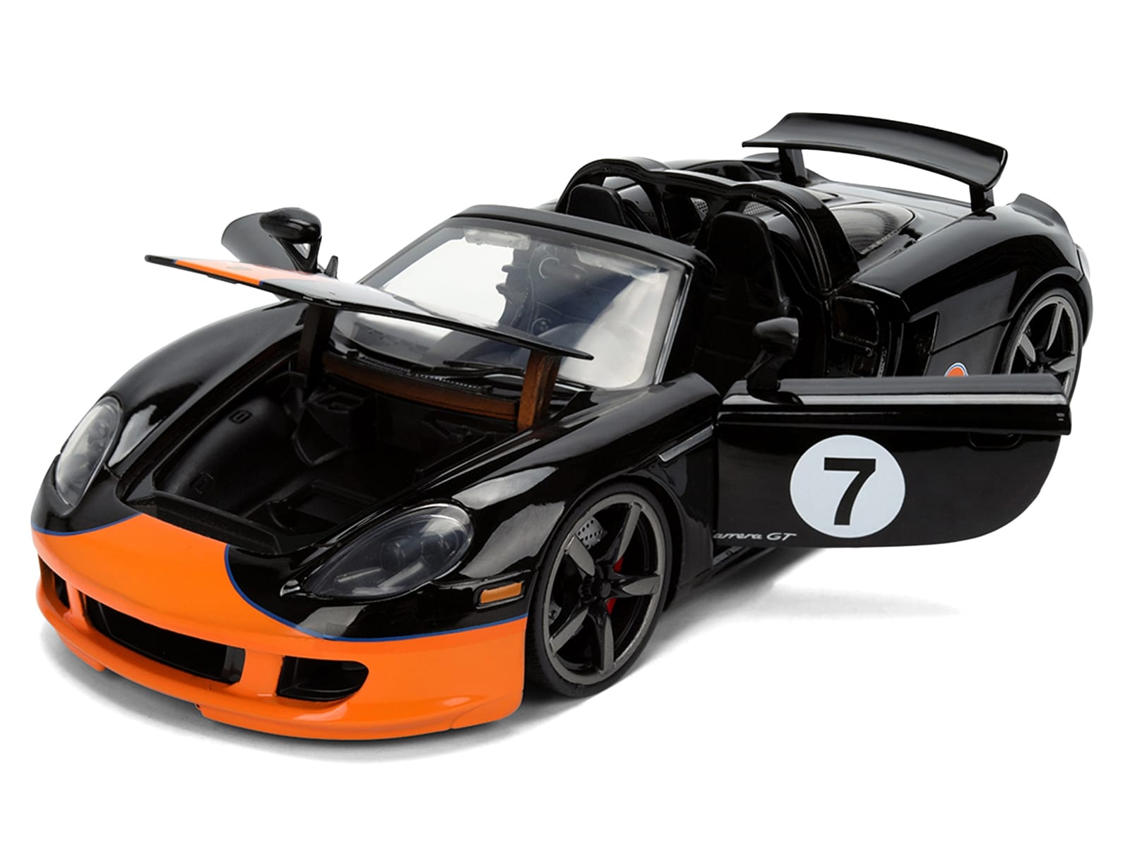 Porsche Carrera GT Convertible #7 "Gulf Oil" Black with Orange Graphics "Hyper-Spec" Series 1/24 Diecast Model Car by Jada - Image 2