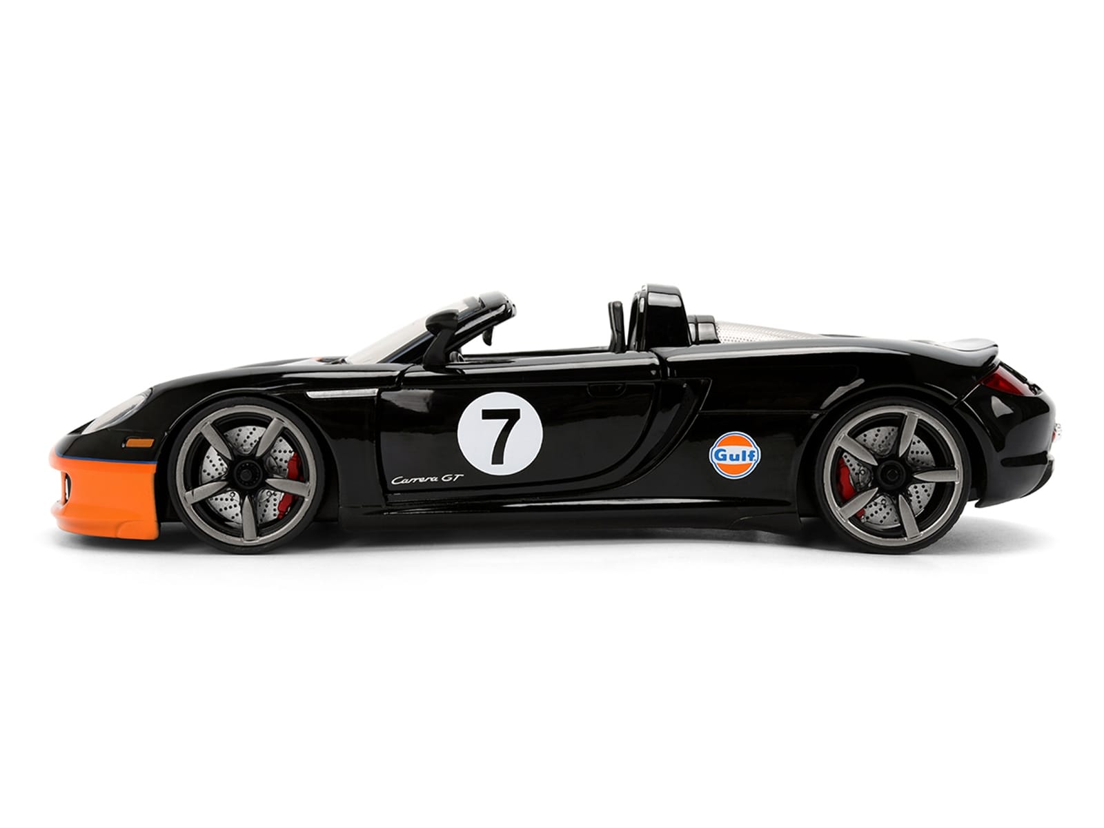 Porsche Carrera GT Convertible #7 "Gulf Oil" Black with Orange Graphics "Hyper-Spec" Series 1/24 Diecast Model Car by Jada - Image 3