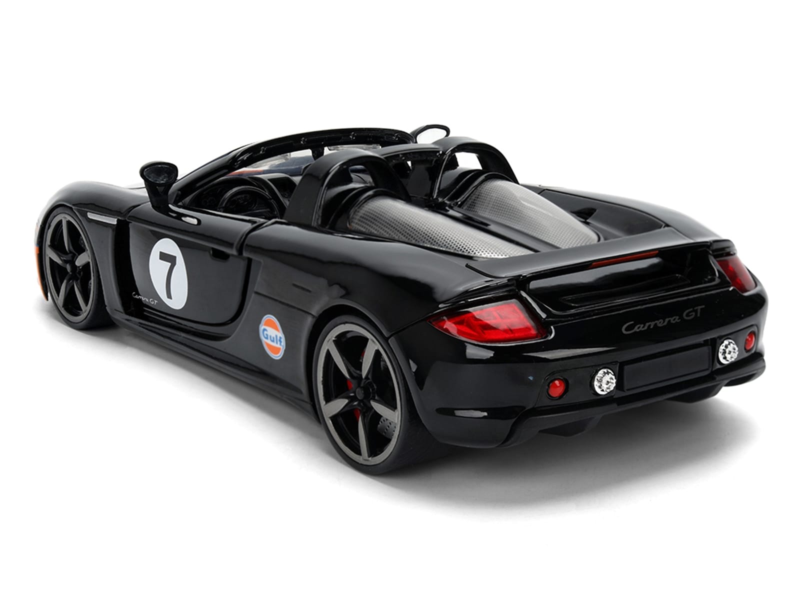 Porsche Carrera GT Convertible #7 "Gulf Oil" Black with Orange Graphics "Hyper-Spec" Series 1/24 Diecast Model Car by Jada - Image 5