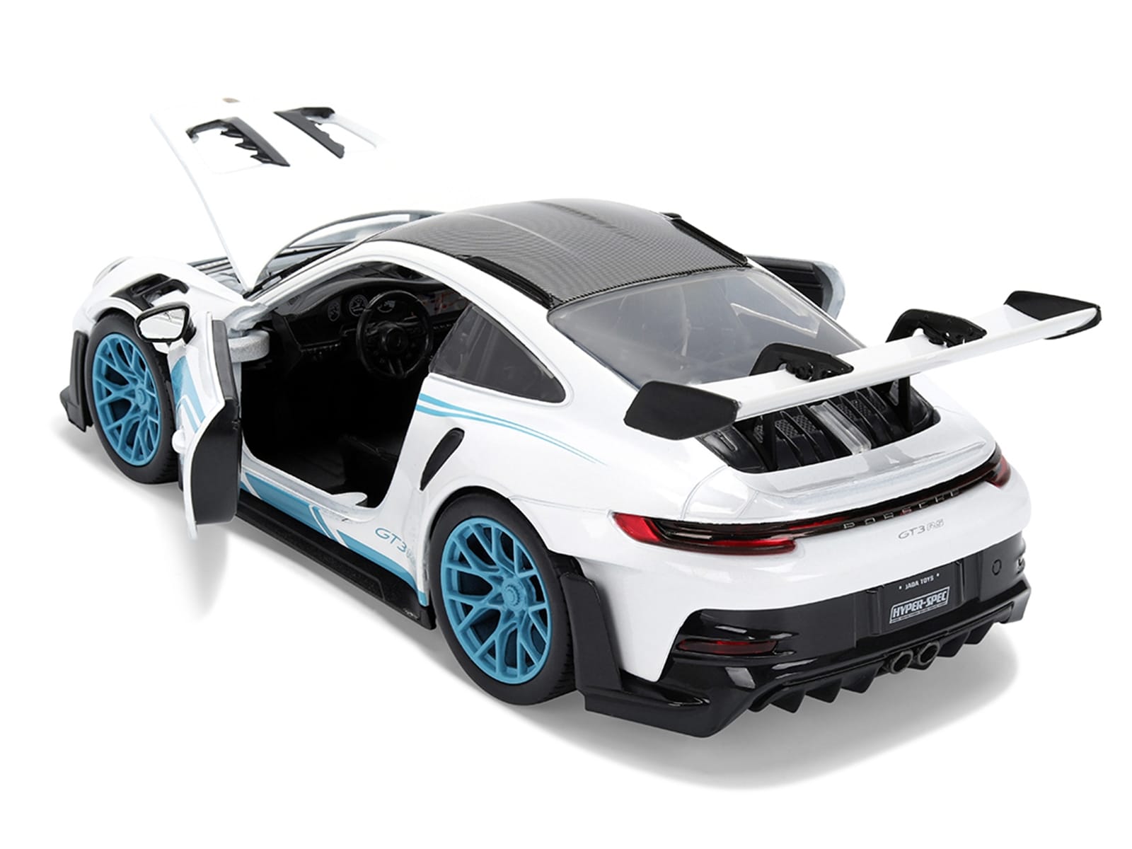 Porsche 911 GT3 RS (992) #12 White with Blue Stripes and Carbon Top "Hyper-Spec" Series 1/24 Diecast Model Car by Jada - Image 4