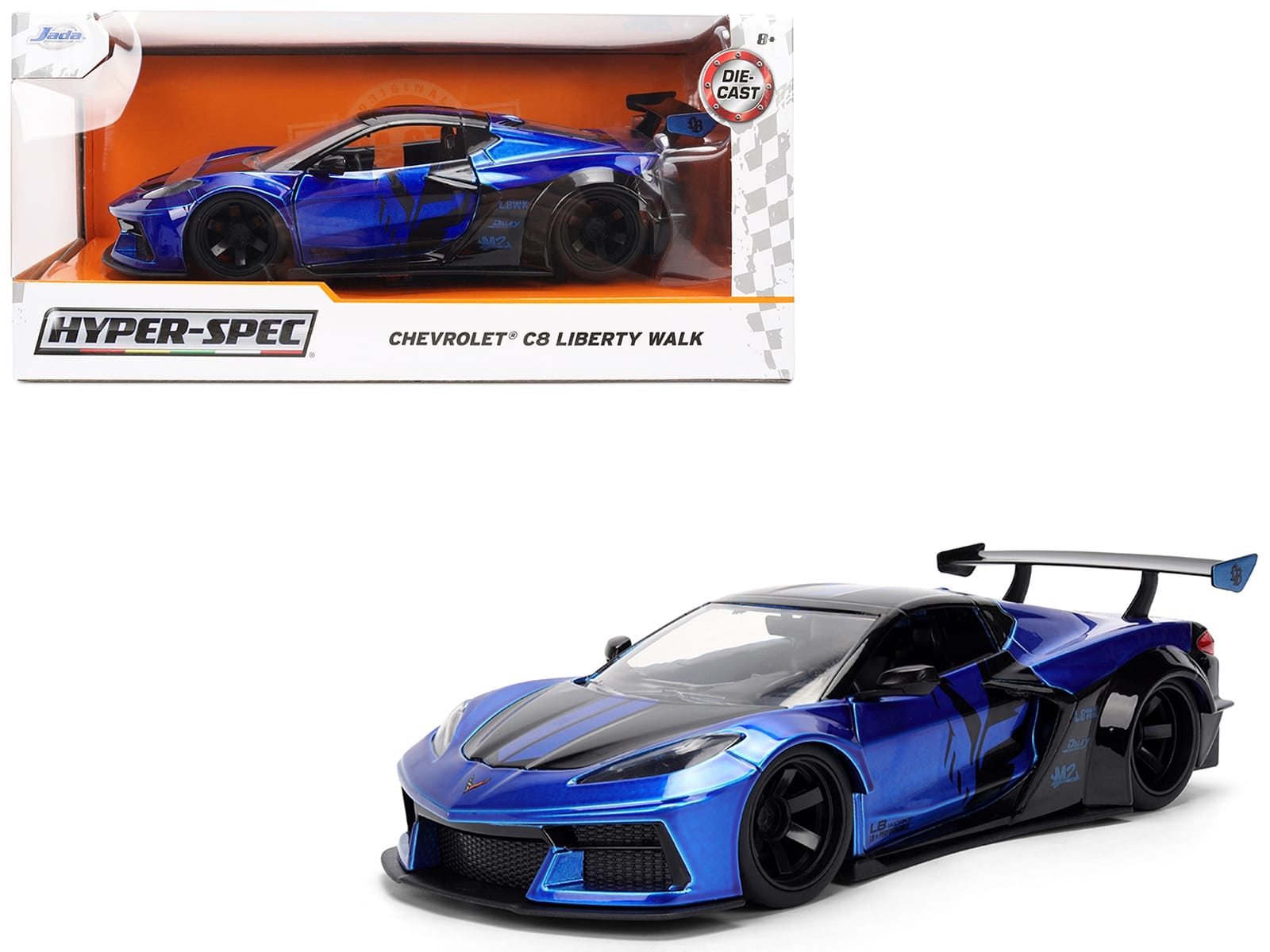 Chevrolet Corvette C8 "Liberty Walk" Candy Blue and Black "Hyper-Spec" Series 1/24 Diecast Model Car by Jada
