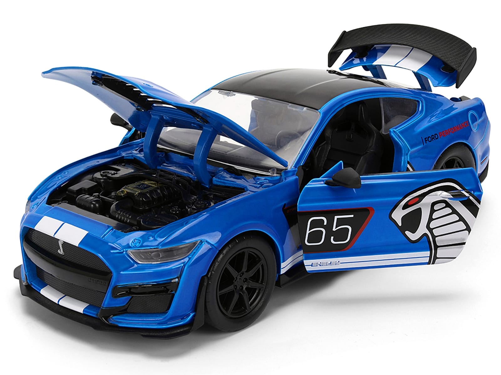 2020 Ford Mustang Shelby GT500 #65 "Ford Performance" Blue with Black Top and White Stripes "Bigtime Muscle" Series 1/24 Diecast Model Car by Jada - Image 2