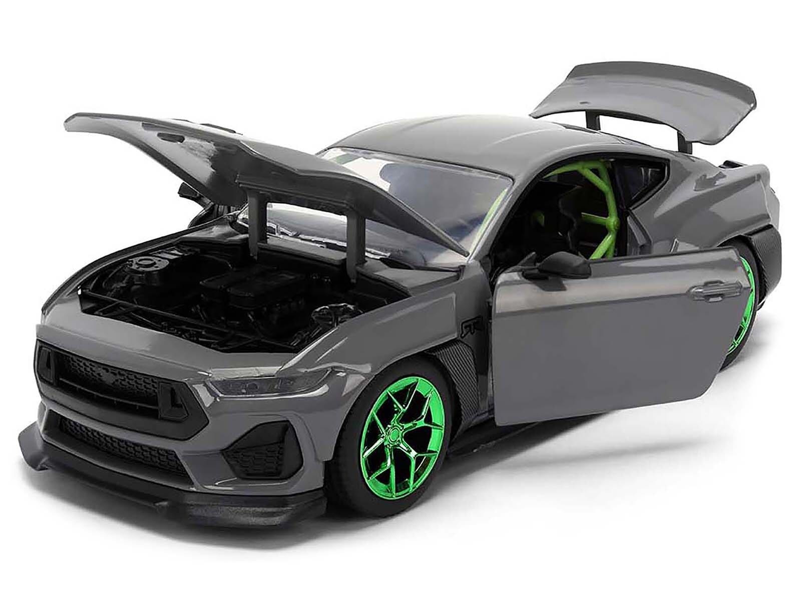 2024 Ford Mustang RTR Gray with Green Wheels "Bigtime Muscle" Series 1/24 Diecast Model Car by Jada - Image 2