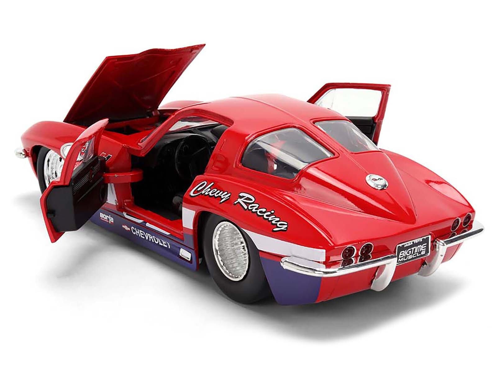 1963 Chevrolet Corvette Stingray #63 "Chevy Racing" Red with White and Blue Stripes "Bigtime Muscle" Series 1/24 Diecast Model Car by Jada - Image 4