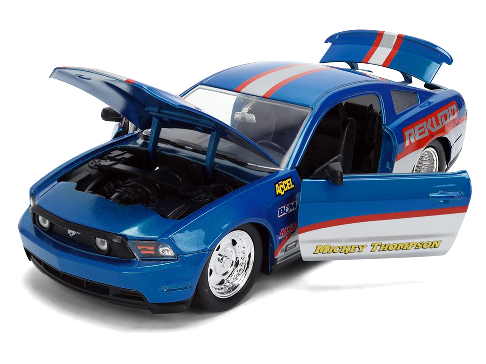 2010 Ford Mustang GT "Rekudo" Blue Metallic with Red and Silver Stripes "Bigtime Muscle" Series 1/24 Diecast Model Car by Jada - Image 2