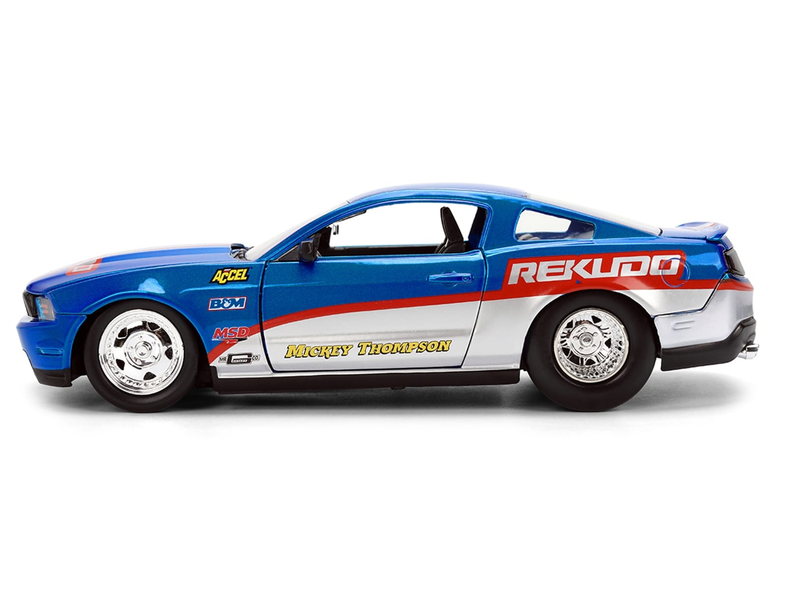 2010 Ford Mustang GT "Rekudo" Blue Metallic with Red and Silver Stripes "Bigtime Muscle" Series 1/24 Diecast Model Car by Jada - Image 3