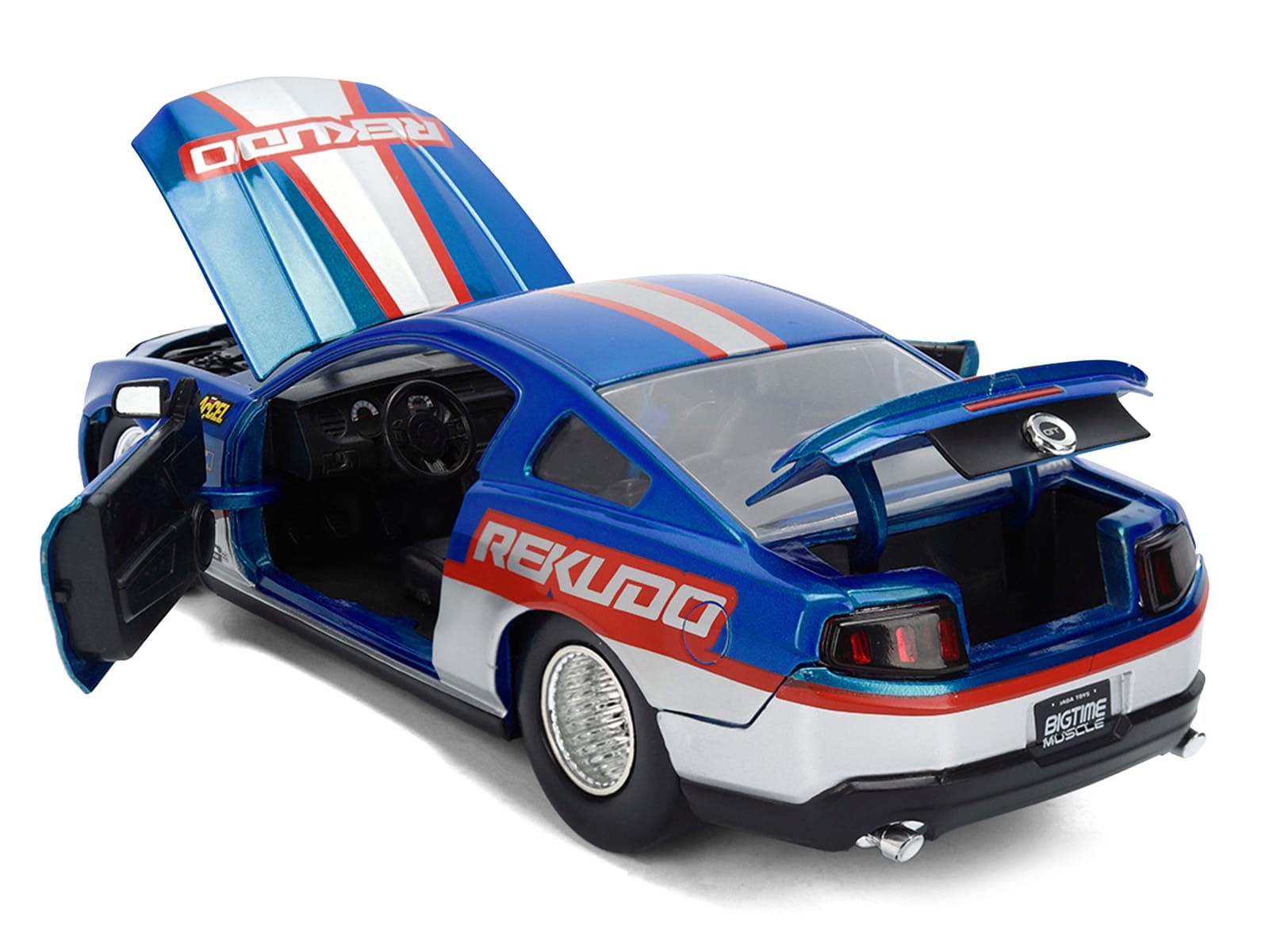 2010 Ford Mustang GT "Rekudo" Blue Metallic with Red and Silver Stripes "Bigtime Muscle" Series 1/24 Diecast Model Car by Jada - Image 4
