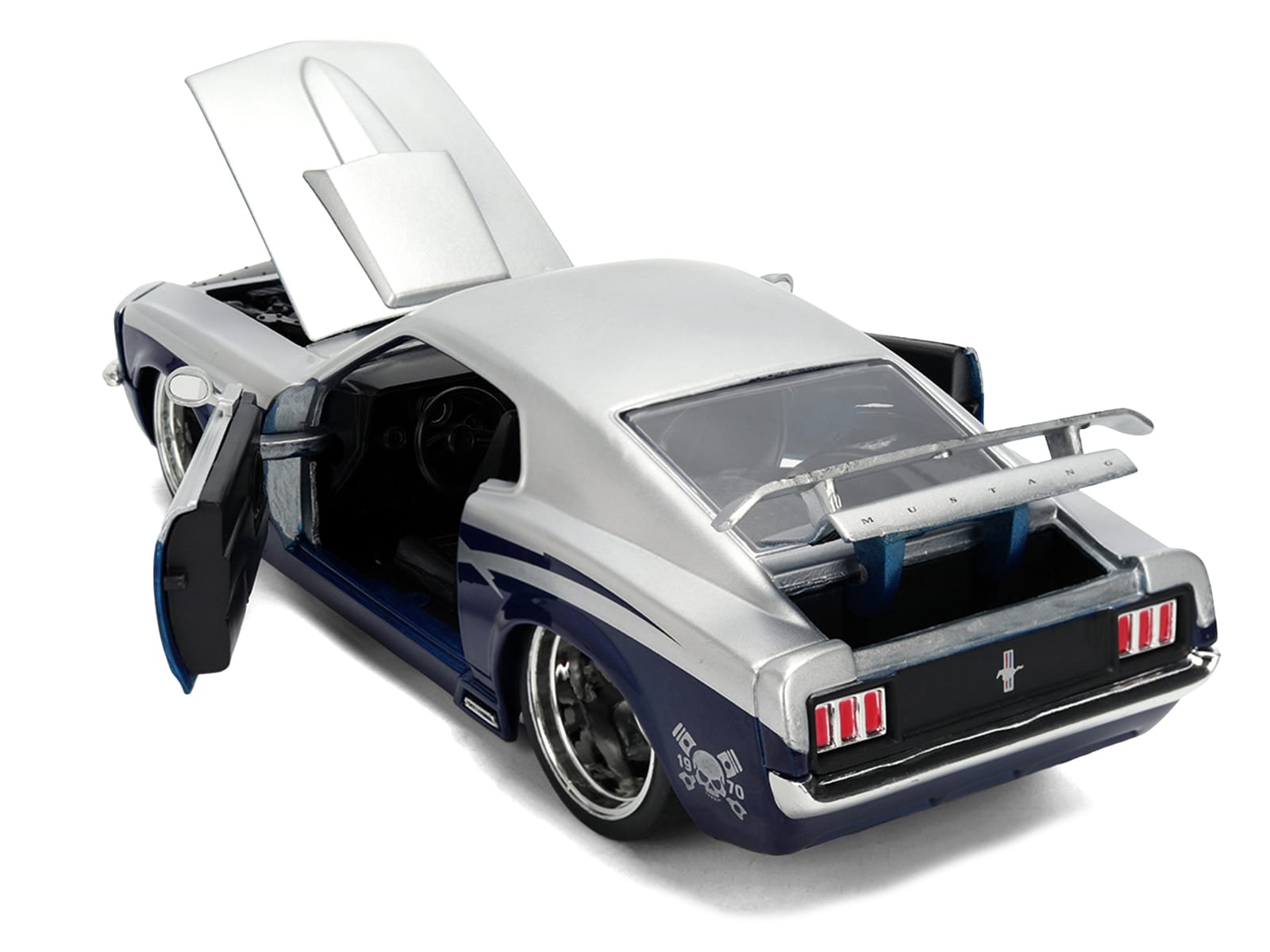 1970 Ford Mustang Boss 429 "Iron Stallion Speed Shop" Silver and Dark Blue Metallic "Bigtime Muscle" Series 1/24 Diecast Model Car by Jada - Image 4