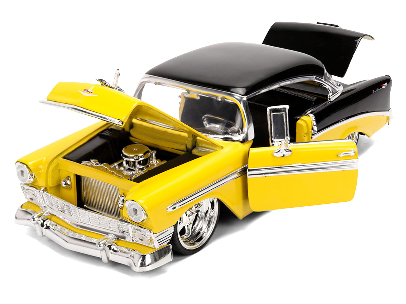 1956 Chevrolet Bel Air Yellow and Black "Bigtime Muscle" Series 1/24 Diecast Model Car by Jada - Image 2