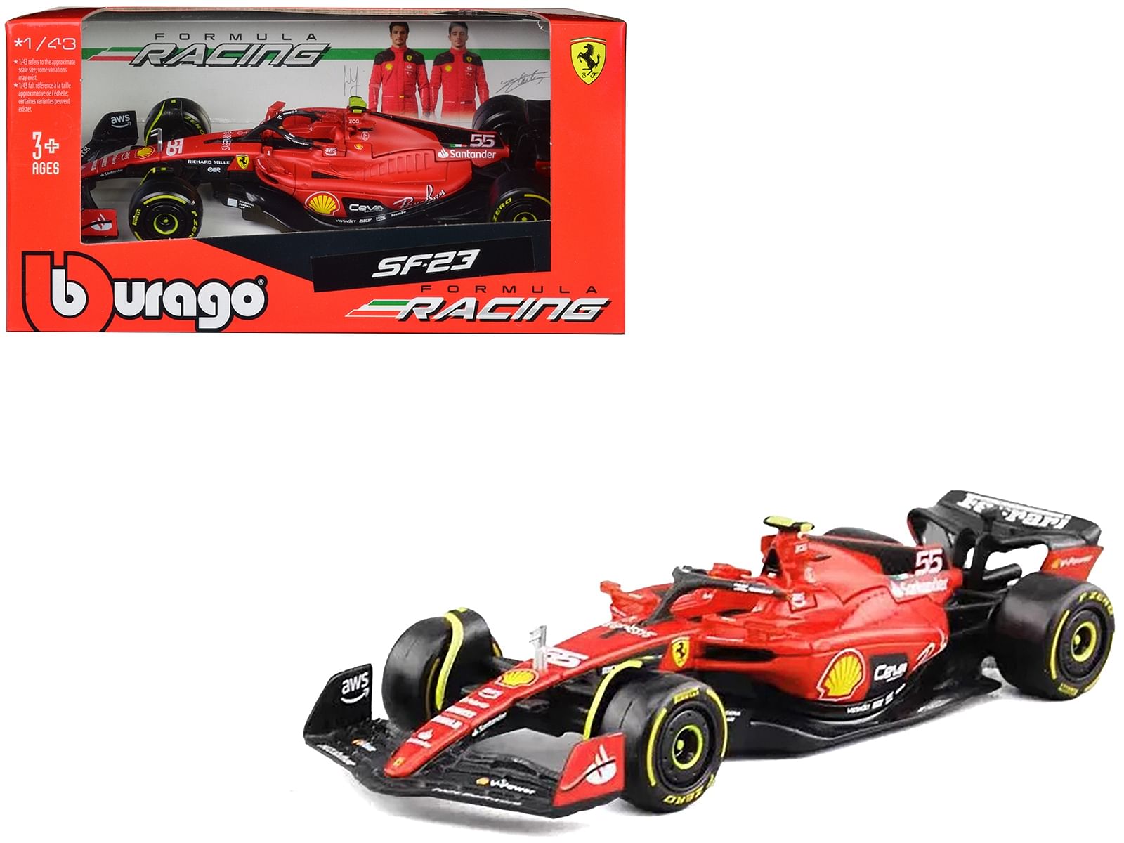 Ferrari SF-23 #55 Carlos Sainz “Formula One F1 World Championship” (2023) “Formula Racing” Series 1/43 Diecast Model Car by Bburago