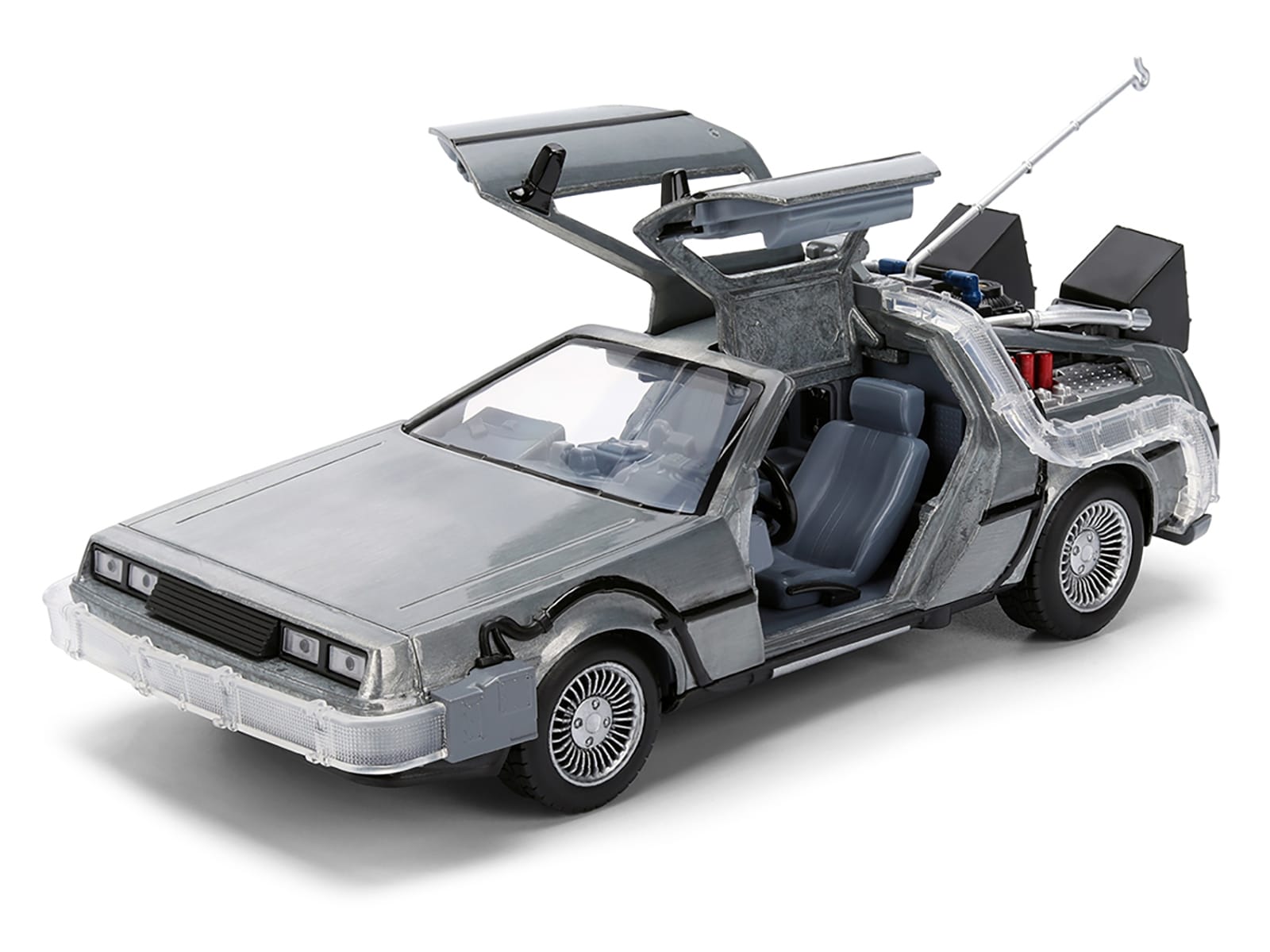 DeLorean Brushed Metal Time Machine with Lights "Back to the Future" (1985) Movie "40th Anniversary" Special Packaging "Hollywood Rides" Series 1/24 Diecast Model Car by Jada - Image 2
