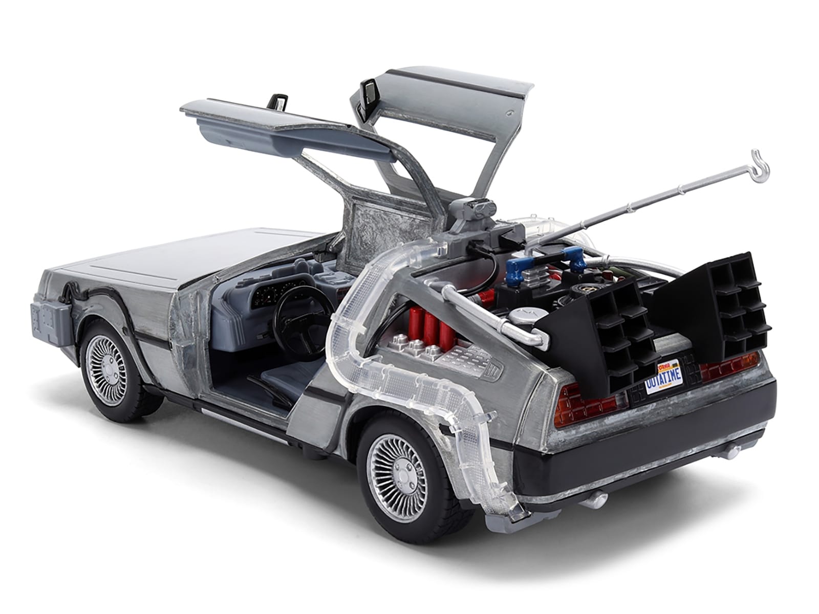 DeLorean Brushed Metal Time Machine with Lights "Back to the Future" (1985) Movie "40th Anniversary" Special Packaging "Hollywood Rides" Series 1/24 Diecast Model Car by Jada - Image 4