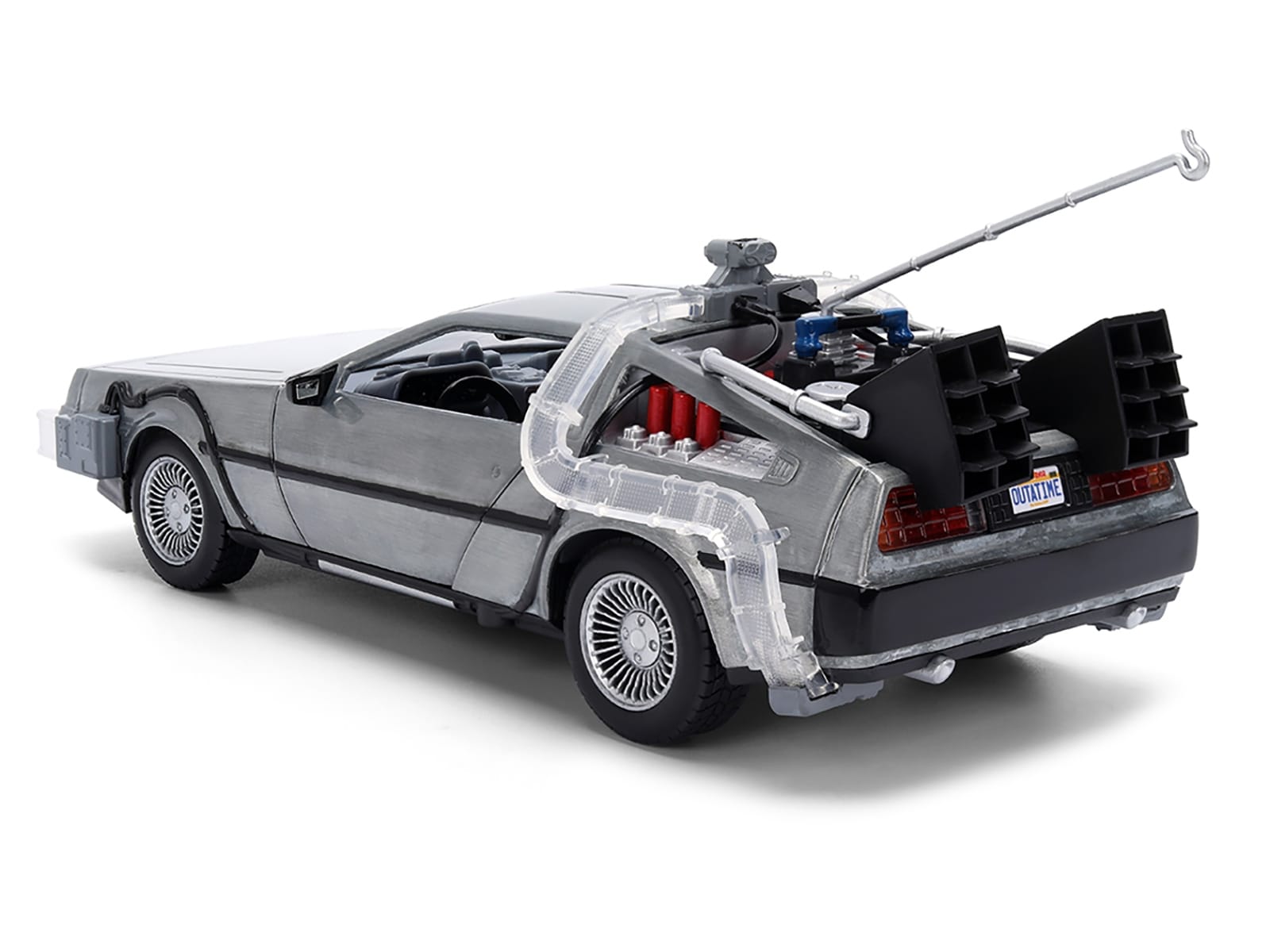 DeLorean Brushed Metal Time Machine with Lights "Back to the Future" (1985) Movie "40th Anniversary" Special Packaging "Hollywood Rides" Series 1/24 Diecast Model Car by Jada - Image 5