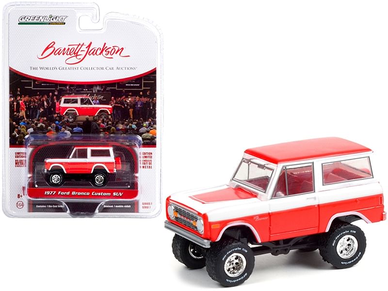 1977 Ford Bronco Custom SUV Red and White with Red Interior (Lot #847) Barrett Jackson “Scottsdale Edition” Series 7 1/64 Diecast Model Car by Greenlight