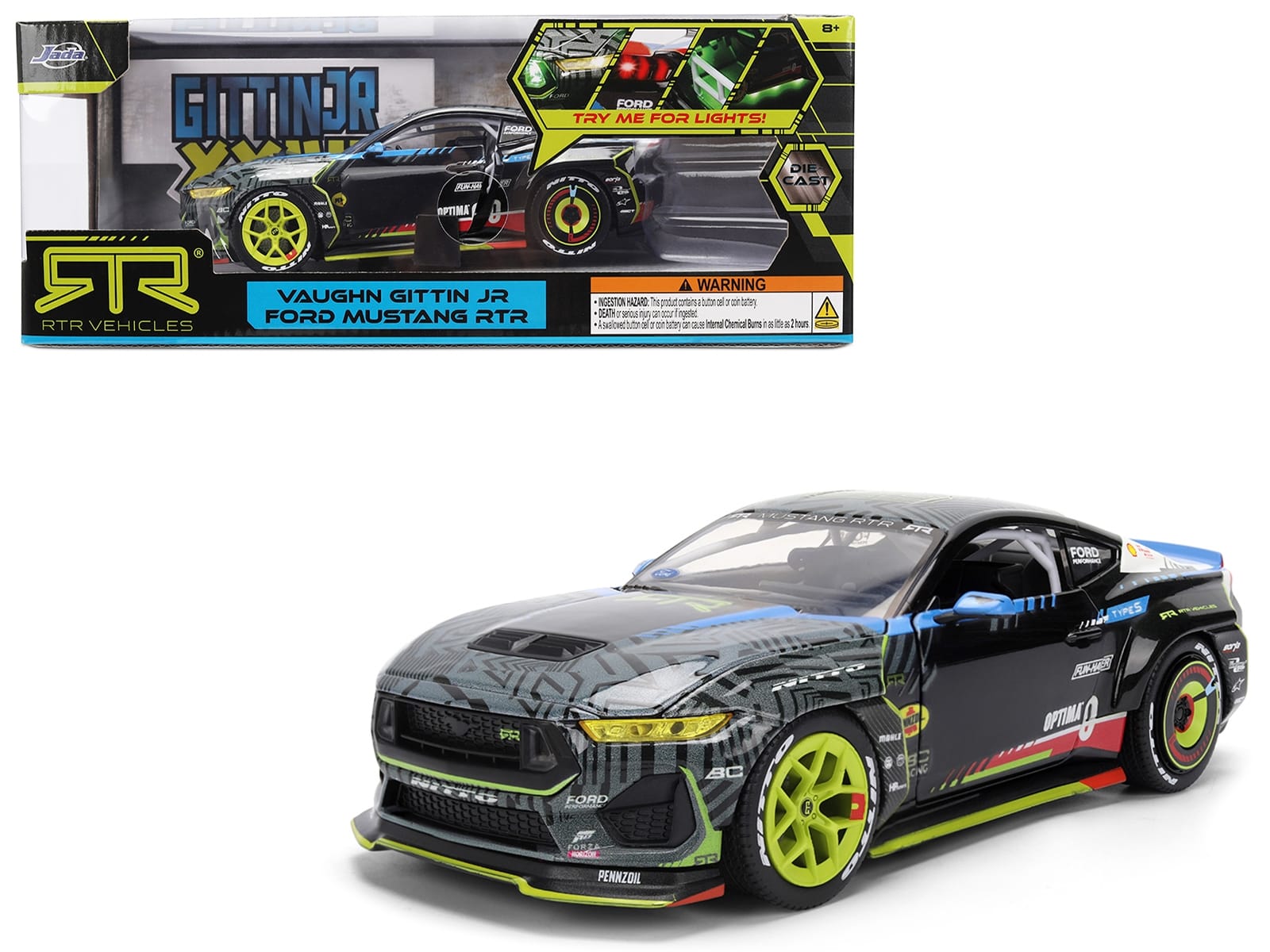 Ford Mustang RTR #25 Vaughn Gittin Jr. "Formula Drift PRO Championship" (2025) with Lights "RTR Vehicles" Series 1/24 Diecast Model Car by Jada