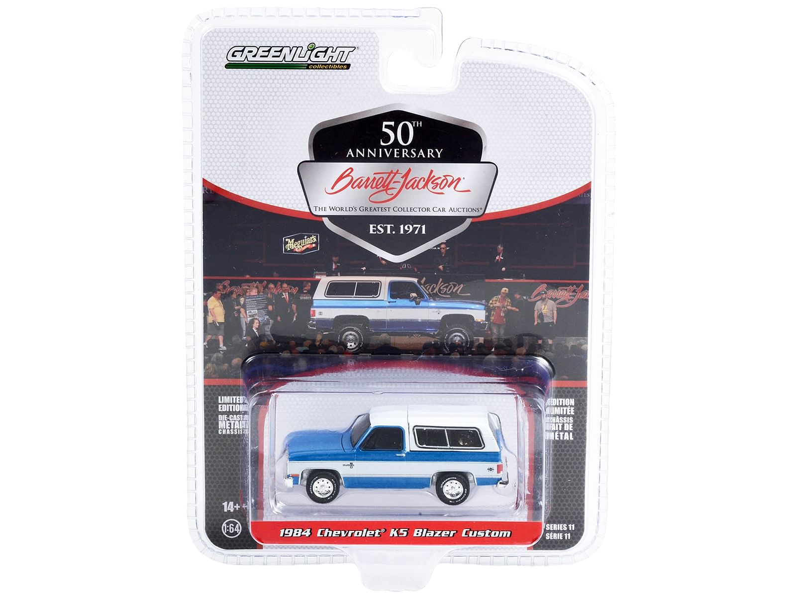 1984 Chevrolet K5 Blazer Custom Blue and White (Lot #534) Barrett Jackson “Scottsdale Edition” Series 11 1/64 Diecast Model Car by Greenlight