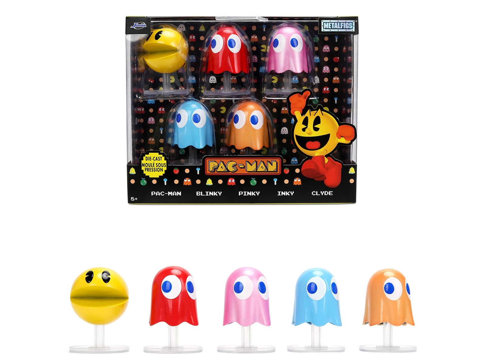 Set of 5 Diecast Figures "Pac-Man" (1980) Video Game "Metalfigs" Series Diecast Models by Jada