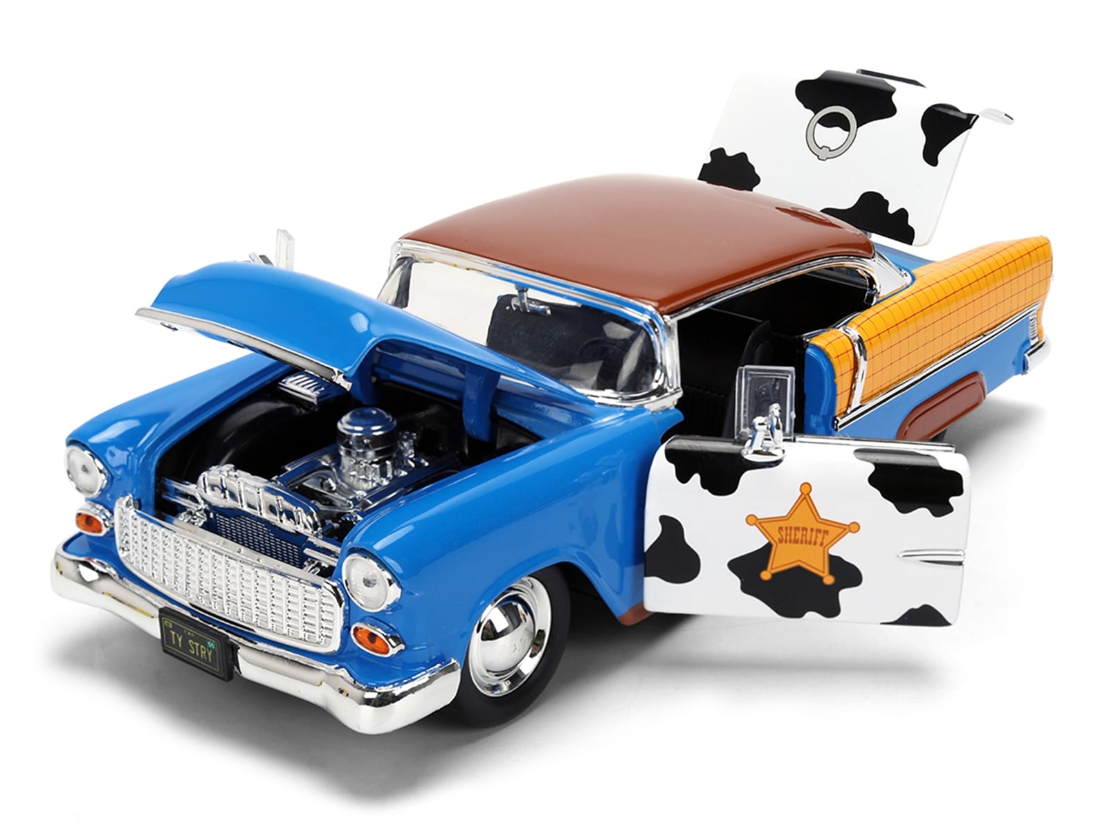 1955 Chevrolet Bel Air Blue with Graphics and Woody Diecast Figure "Toy Story" Franchise "Hollywood Rides" Series 1/24 Diecast Model Car by Jada - Image 2