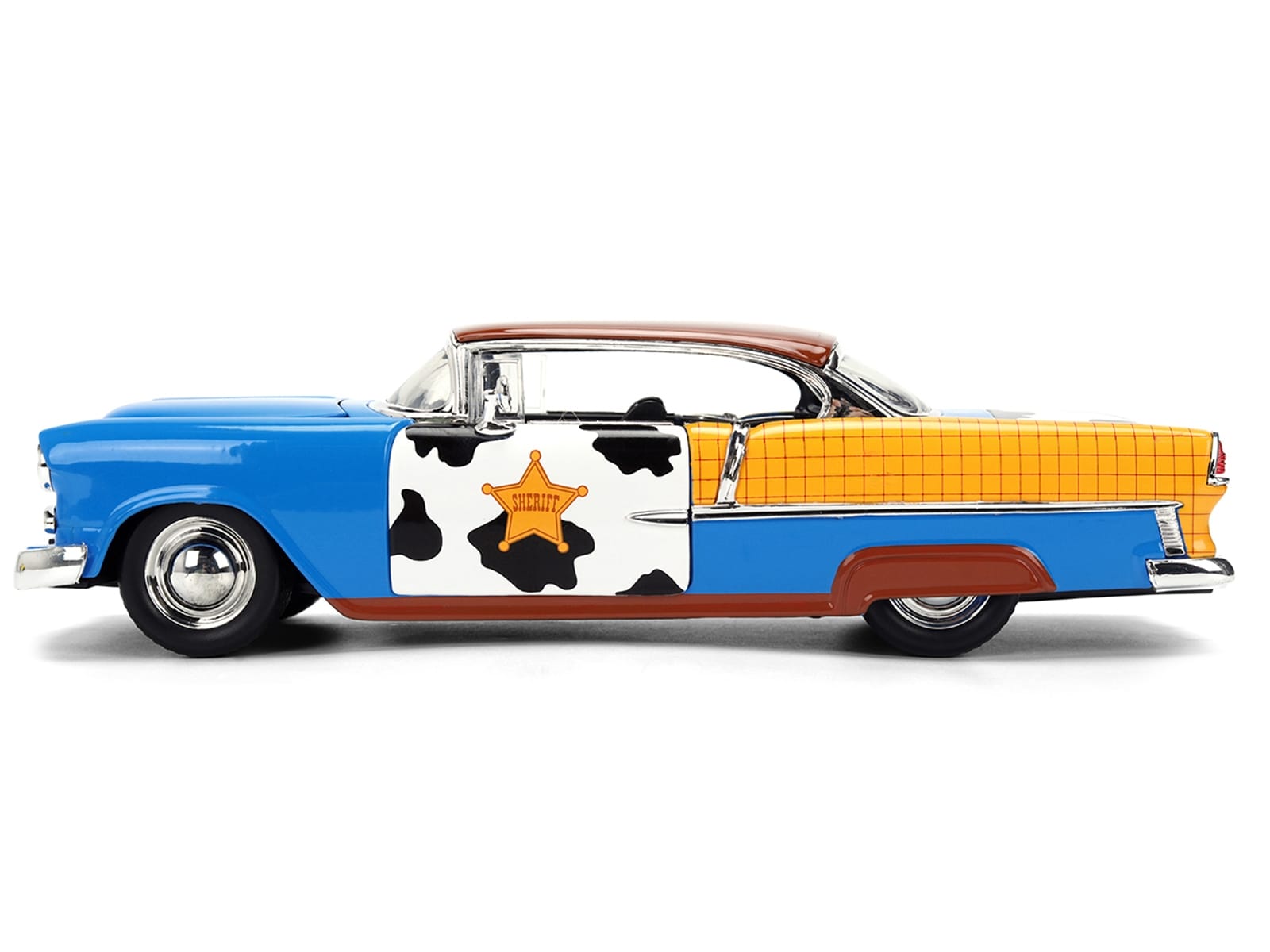 1955 Chevrolet Bel Air Blue with Graphics and Woody Diecast Figure "Toy Story" Franchise "Hollywood Rides" Series 1/24 Diecast Model Car by Jada - Image 3