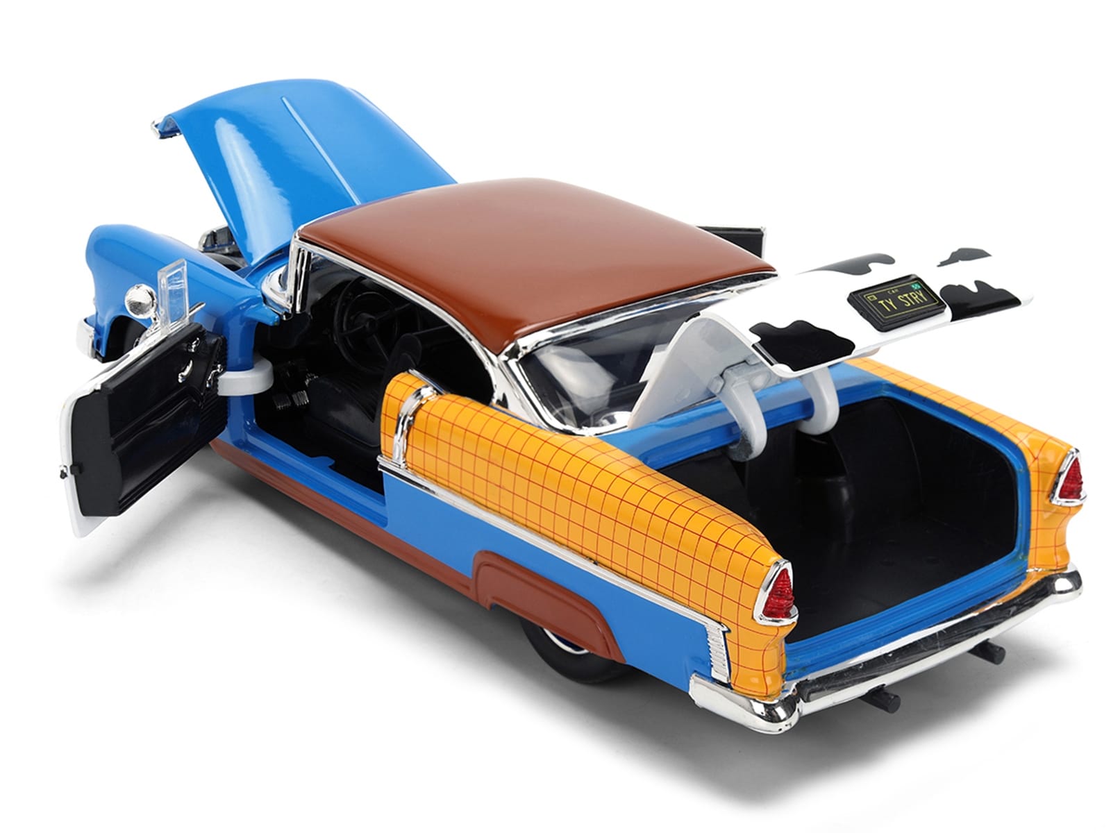1955 Chevrolet Bel Air Blue with Graphics and Woody Diecast Figure "Toy Story" Franchise "Hollywood Rides" Series 1/24 Diecast Model Car by Jada - Image 4