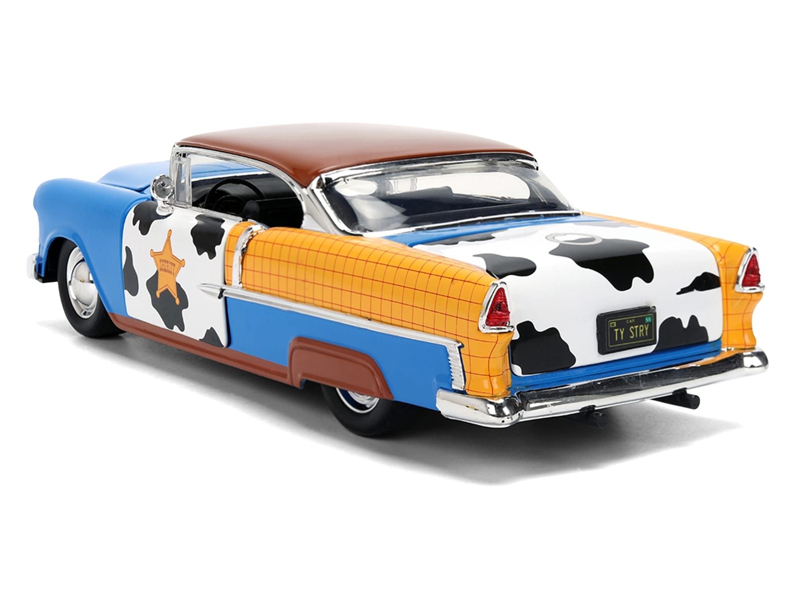 1955 Chevrolet Bel Air Blue with Graphics and Woody Diecast Figure "Toy Story" Franchise "Hollywood Rides" Series 1/24 Diecast Model Car by Jada - Image 5