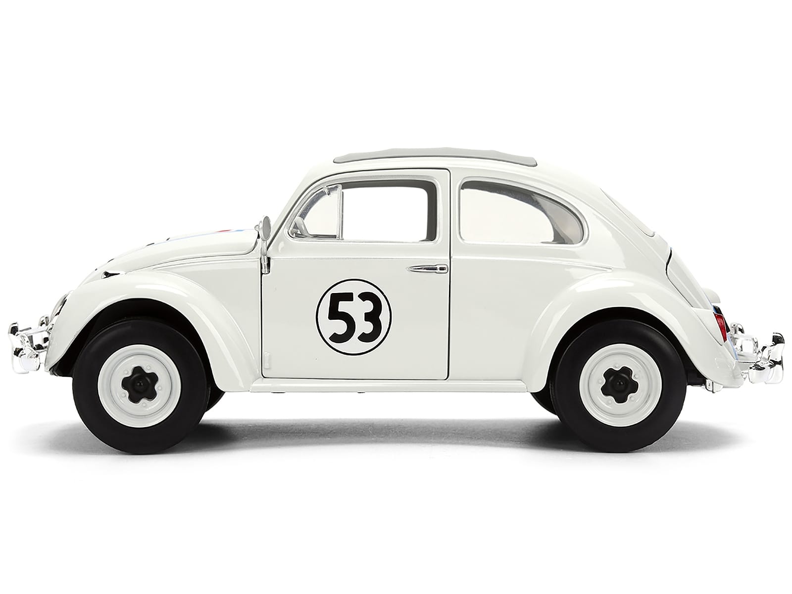 Volkswagen Beetle #53 "Herbie" White with Stripes "The Love Bug" (1968) Movie with Extra Wheels 1/24 Diecast Model Car by Jada - Image 3