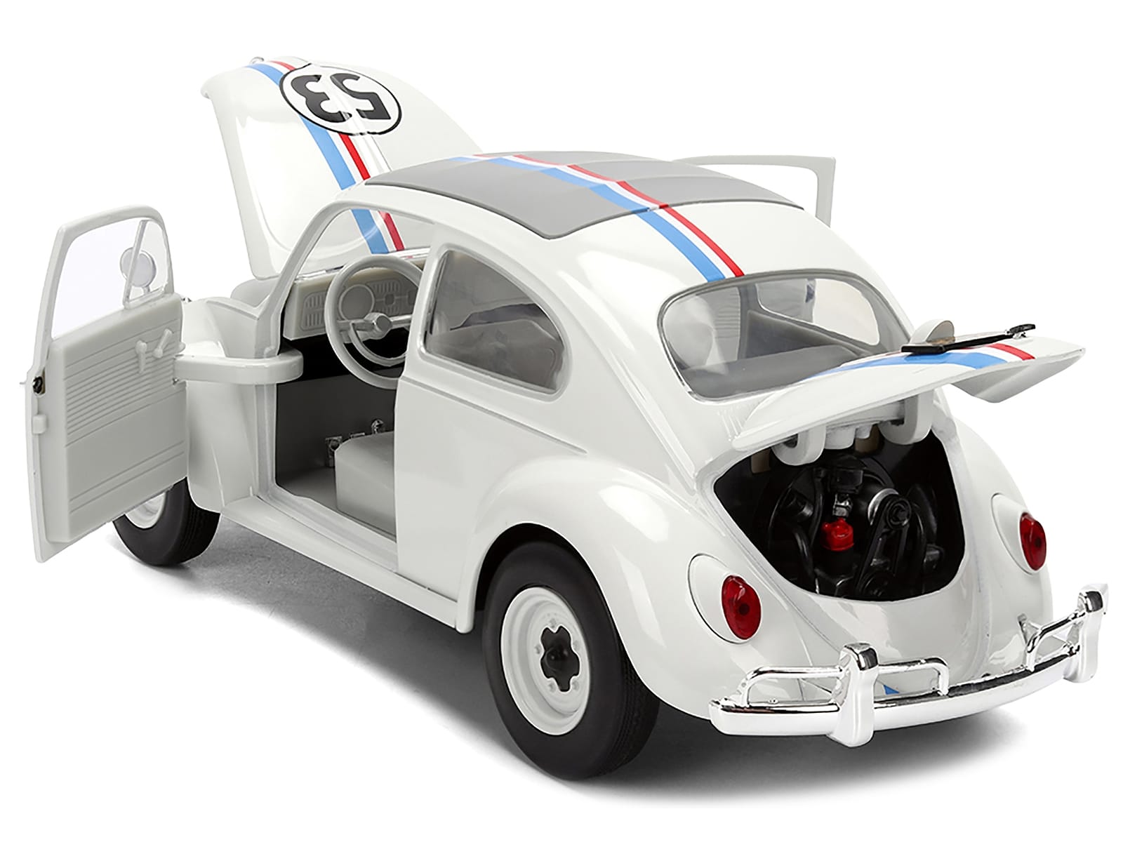 Volkswagen Beetle #53 "Herbie" White with Stripes "The Love Bug" (1968) Movie with Extra Wheels 1/24 Diecast Model Car by Jada - Image 4