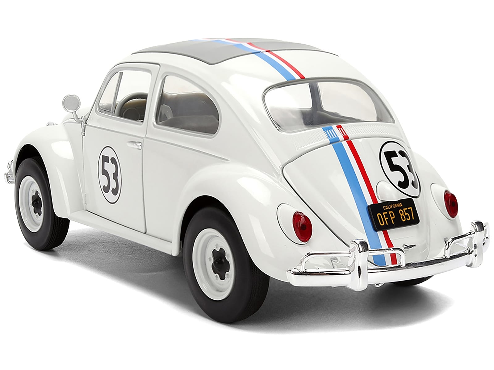 Volkswagen Beetle #53 "Herbie" White with Stripes "The Love Bug" (1968) Movie with Extra Wheels 1/24 Diecast Model Car by Jada - Image 5