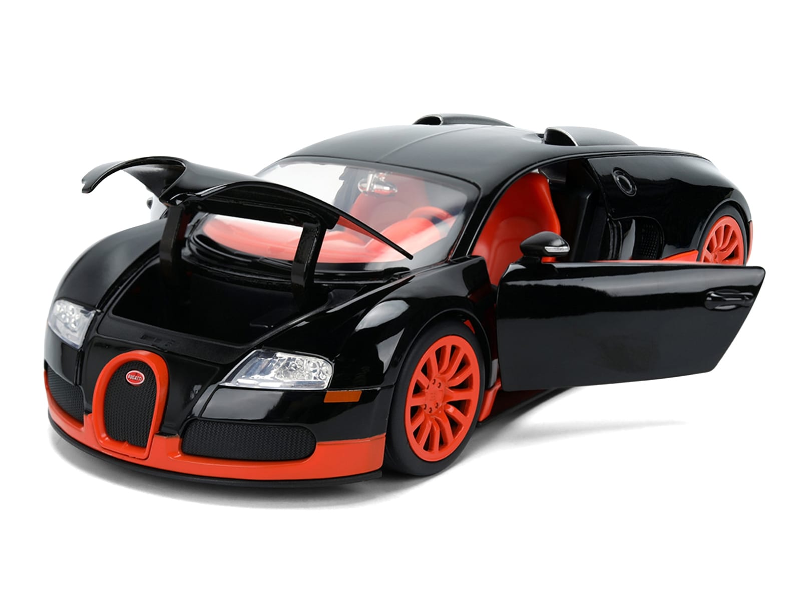 2011 Bugatti Veyron Black with Orange Accents and Orange Interior "Hyper-Spec" Series 1/24 Diecast Model Car by Jada - Image 2