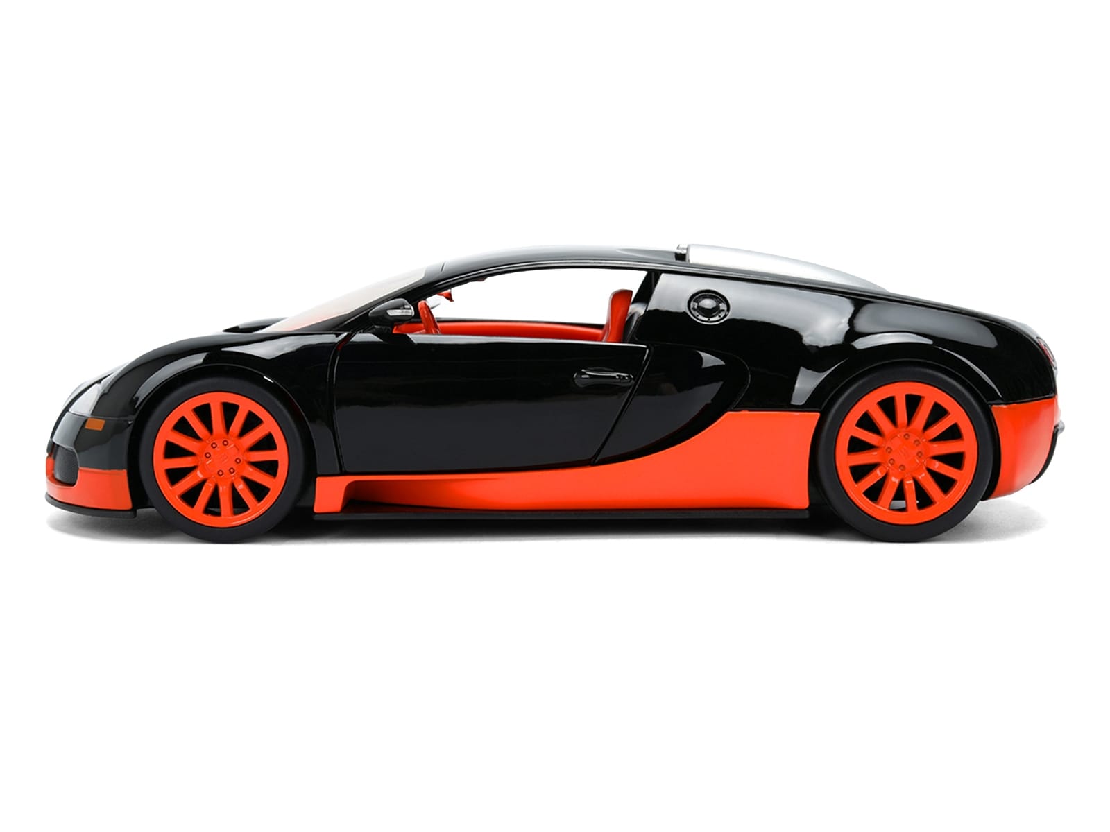 2011 Bugatti Veyron Black with Orange Accents and Orange Interior "Hyper-Spec" Series 1/24 Diecast Model Car by Jada - Image 3