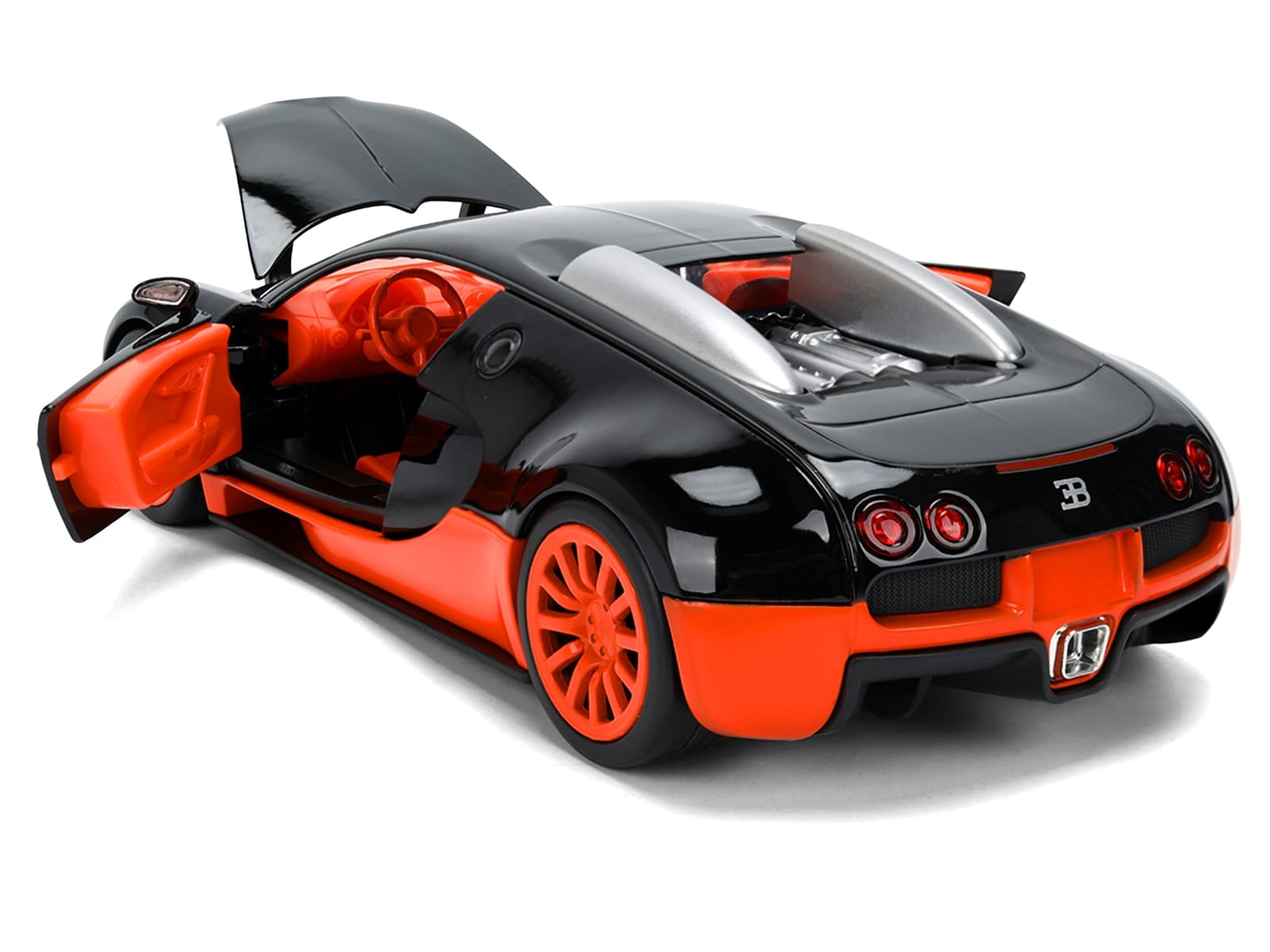 2011 Bugatti Veyron Black with Orange Accents and Orange Interior "Hyper-Spec" Series 1/24 Diecast Model Car by Jada - Image 4