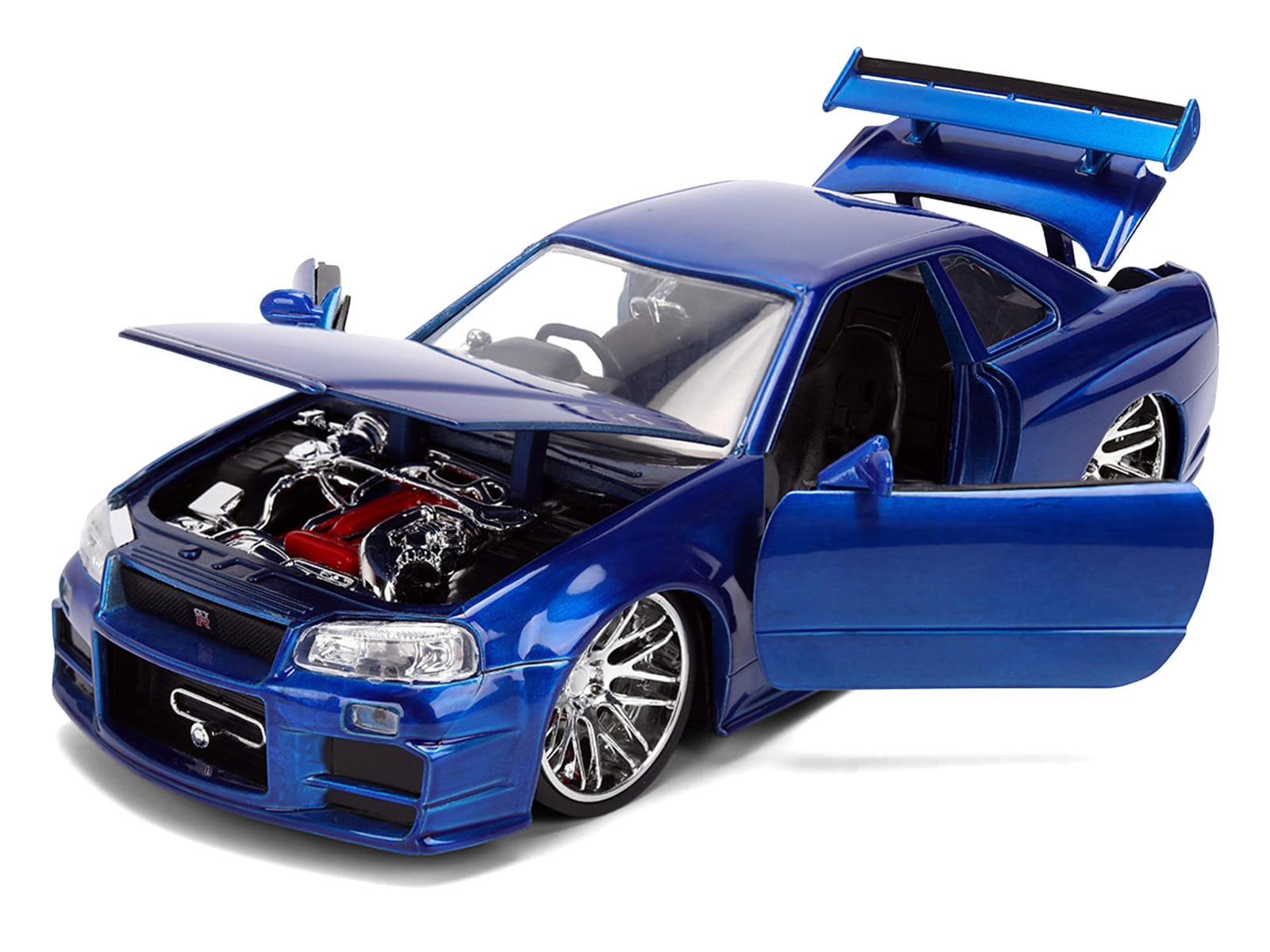 Brian's Nissan Skyline GT-R (R34) RHD (Right Hand Drive) Blue Color Brush Finish 25 Years of Fast & Furious Anniversary "2 Fast 2 Furious" (2003) Movie "Fast & Furious" 1/24 Diecast Model Car by Jada - Image 2