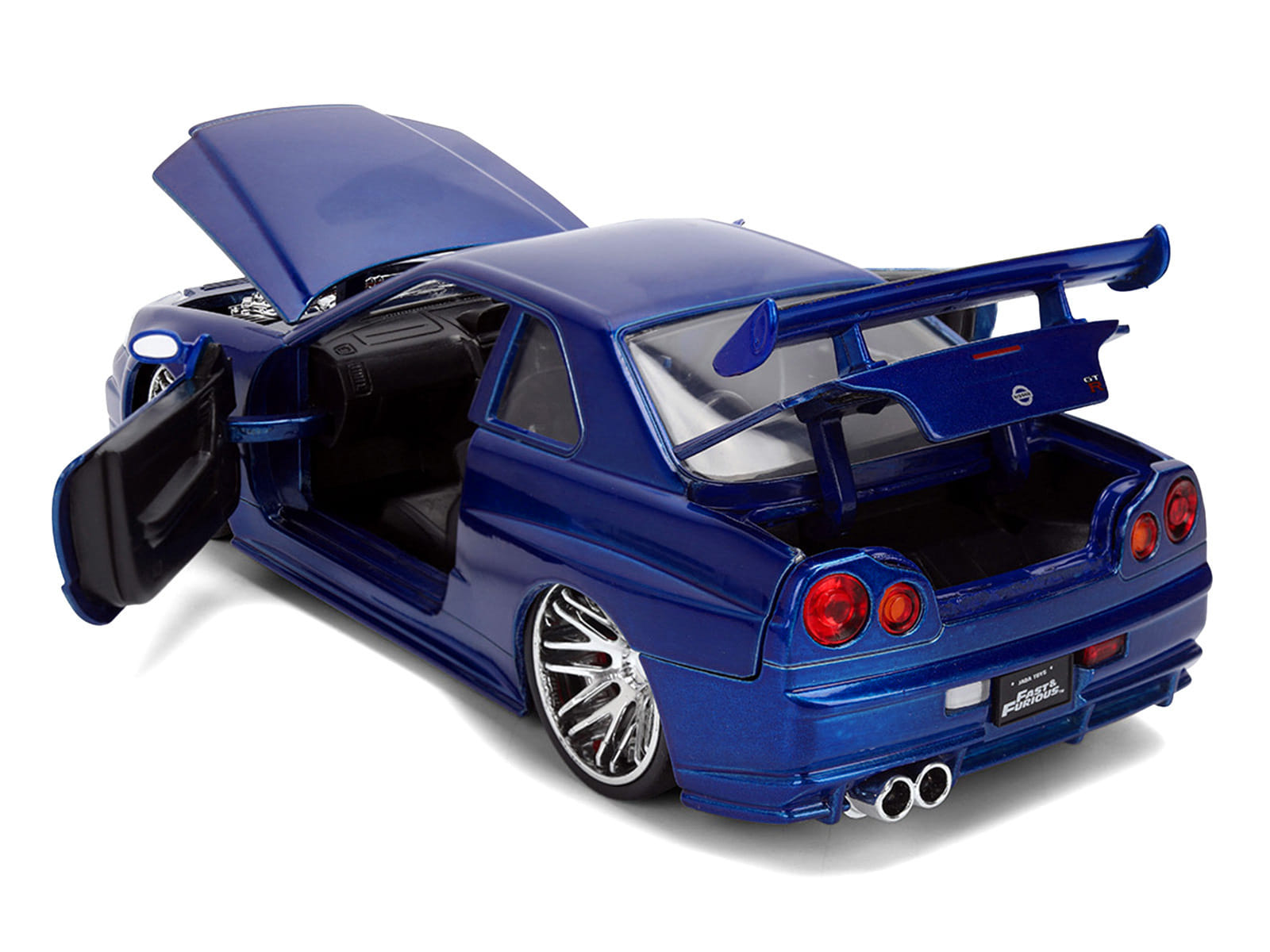 Brian's Nissan Skyline GT-R (R34) RHD (Right Hand Drive) Blue Color Brush Finish 25 Years of Fast & Furious Anniversary "2 Fast 2 Furious" (2003) Movie "Fast & Furious" 1/24 Diecast Model Car by Jada - Image 4