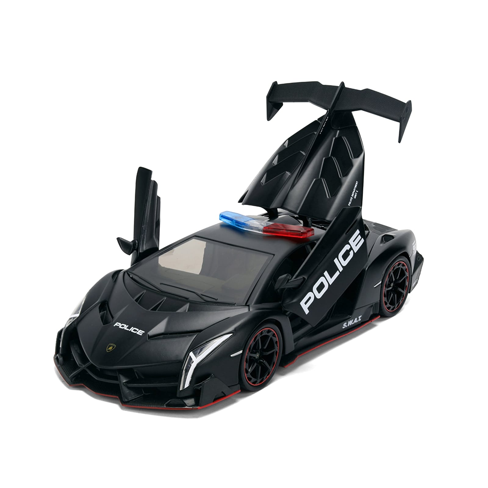 Lamborghini Veneno "Police" Matt Black "Hyper-Spec" Series 1/24 Diecast Model Car by Jada - Image 2