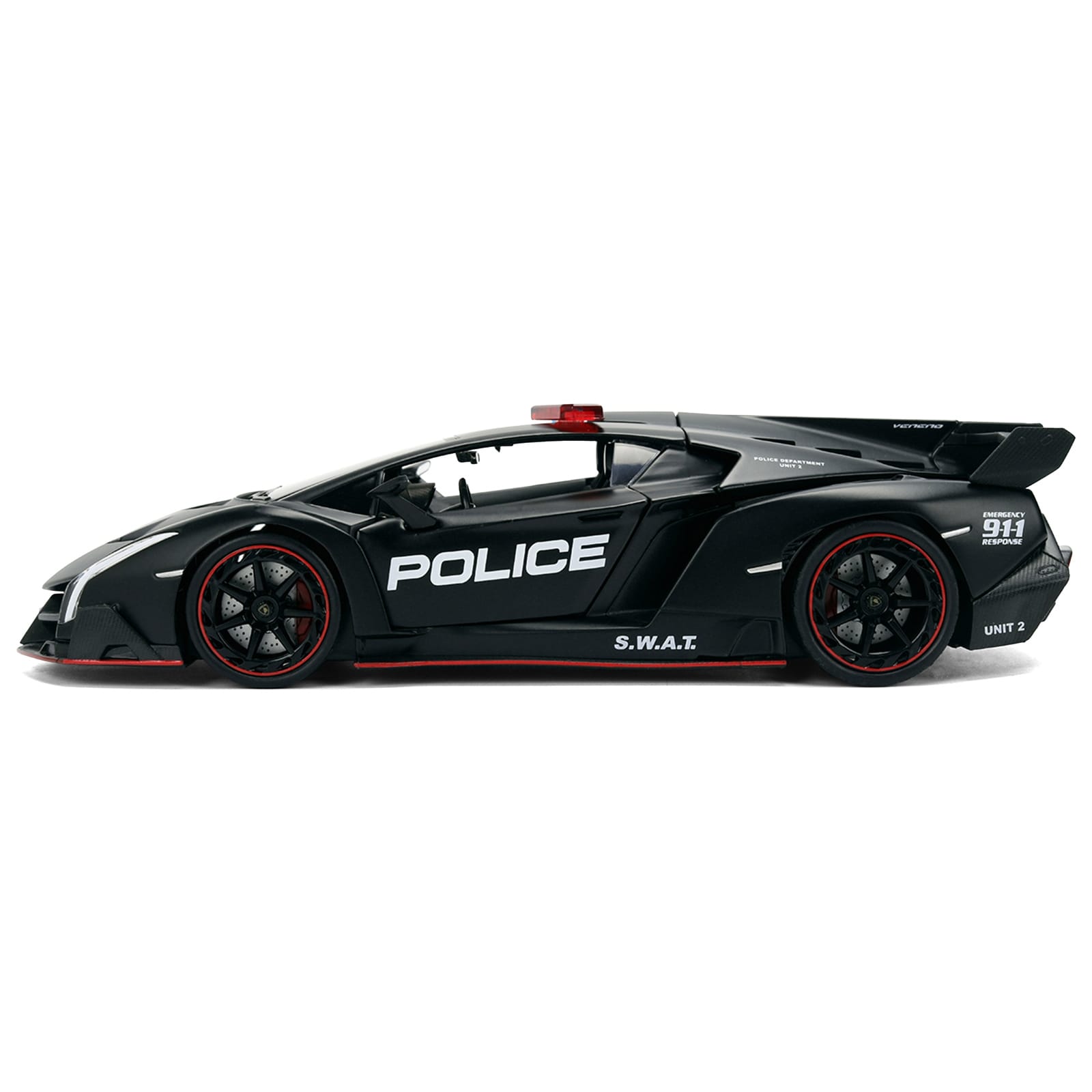 Lamborghini Veneno "Police" Matt Black "Hyper-Spec" Series 1/24 Diecast Model Car by Jada - Image 3