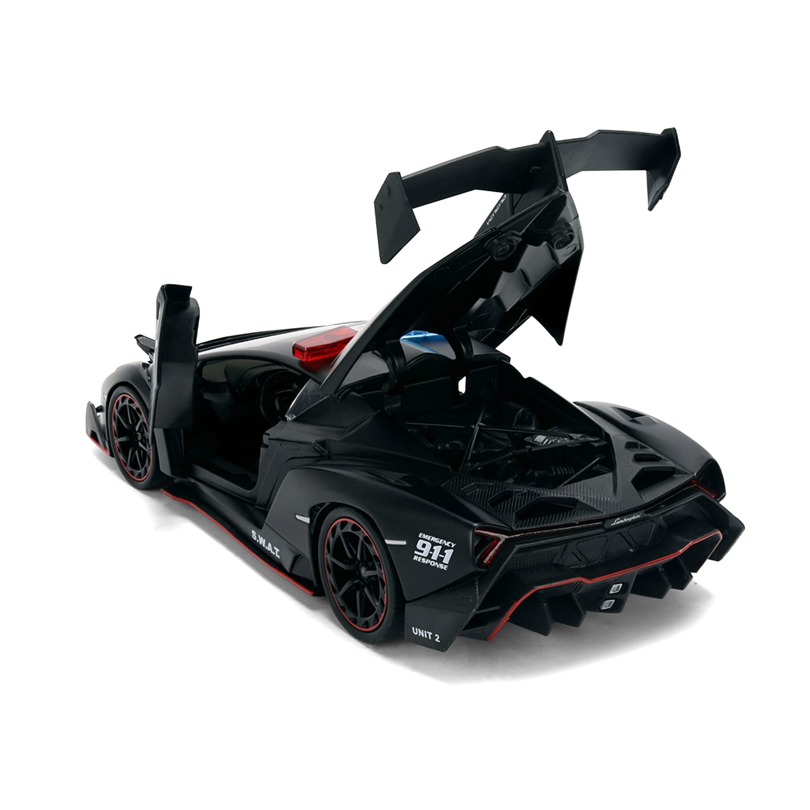 Lamborghini Veneno "Police" Matt Black "Hyper-Spec" Series 1/24 Diecast Model Car by Jada - Image 4