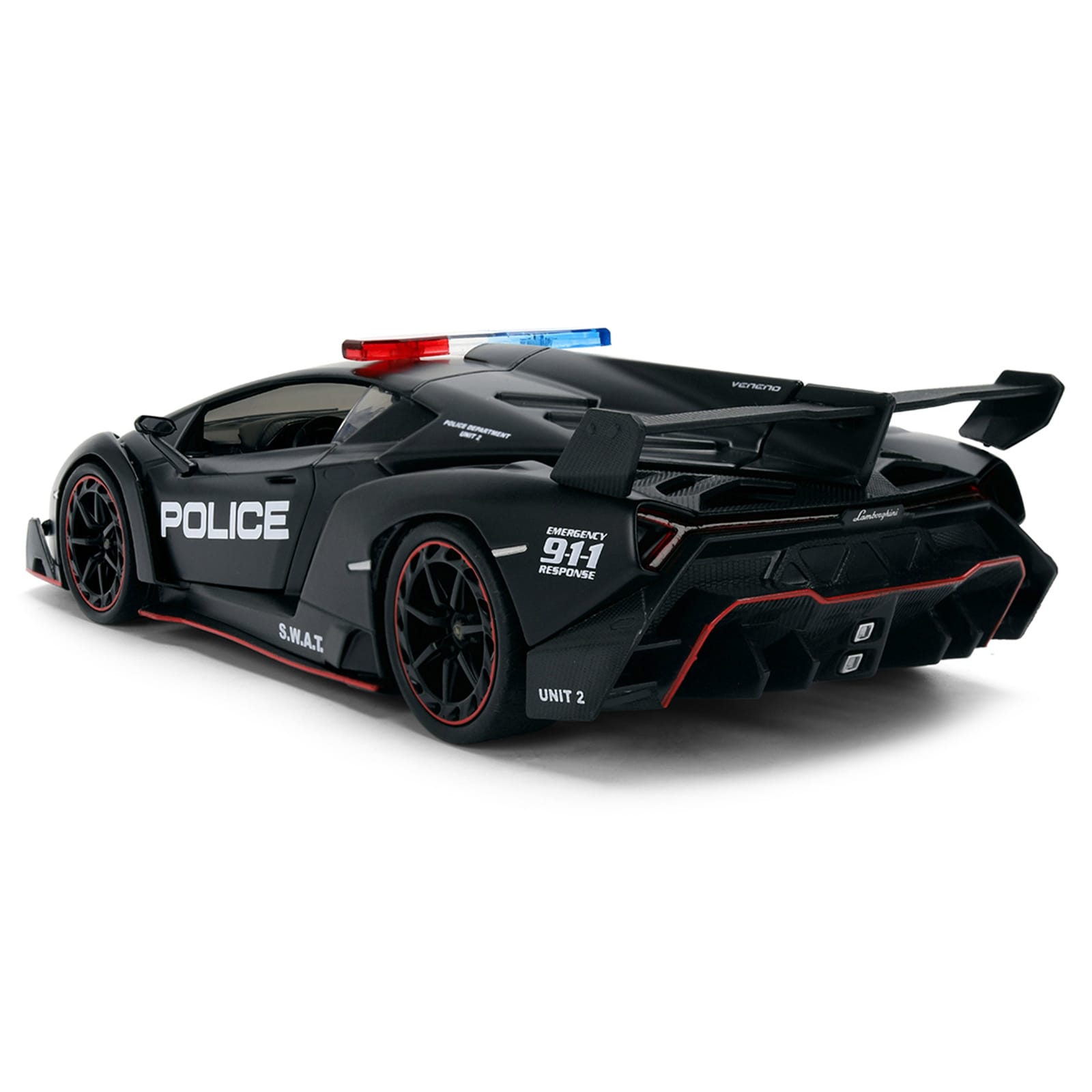 Lamborghini Veneno "Police" Matt Black "Hyper-Spec" Series 1/24 Diecast Model Car by Jada - Image 5