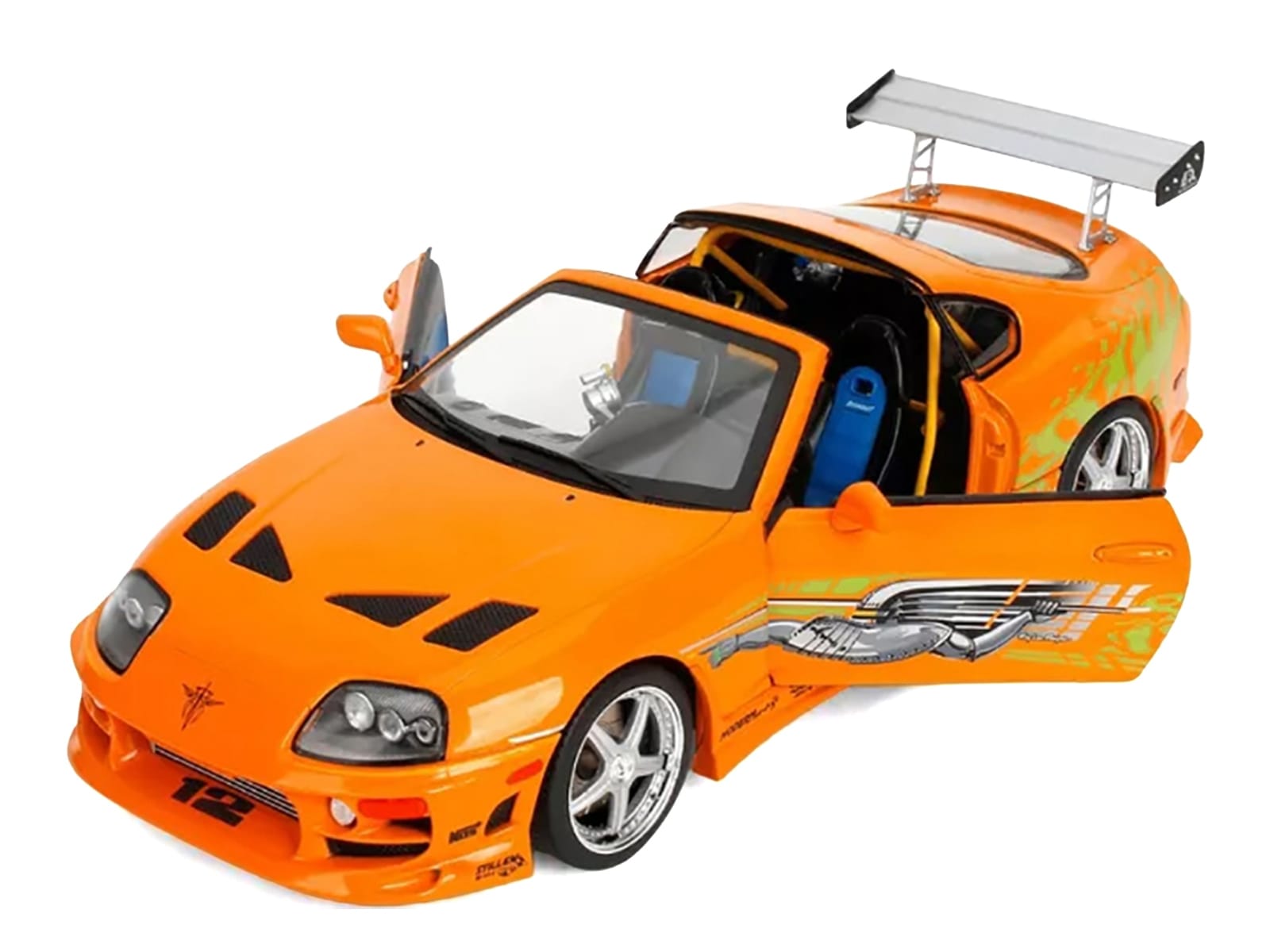 1993 Toyota Supra Orange with Graphics "The Fast and the Furious" (2001) Movie "25 Years of Fast & Furious" Series 1/18 Diecast Model Car by Jada - Image 2
