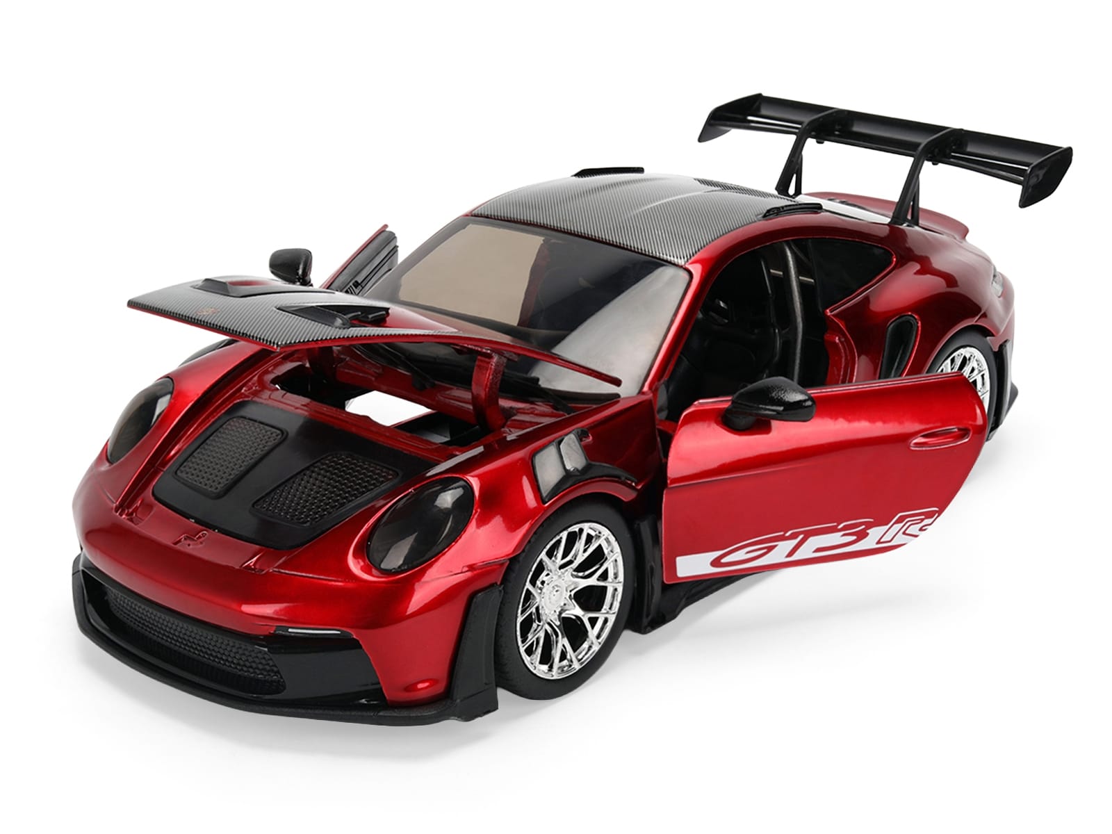 Porsche 911 (992) GT3 RS Red Chrome with Carbon Top and Hood Stripes "Hyper-Spec" Series 1/24 Diecast Model Car by Jada - Image 2