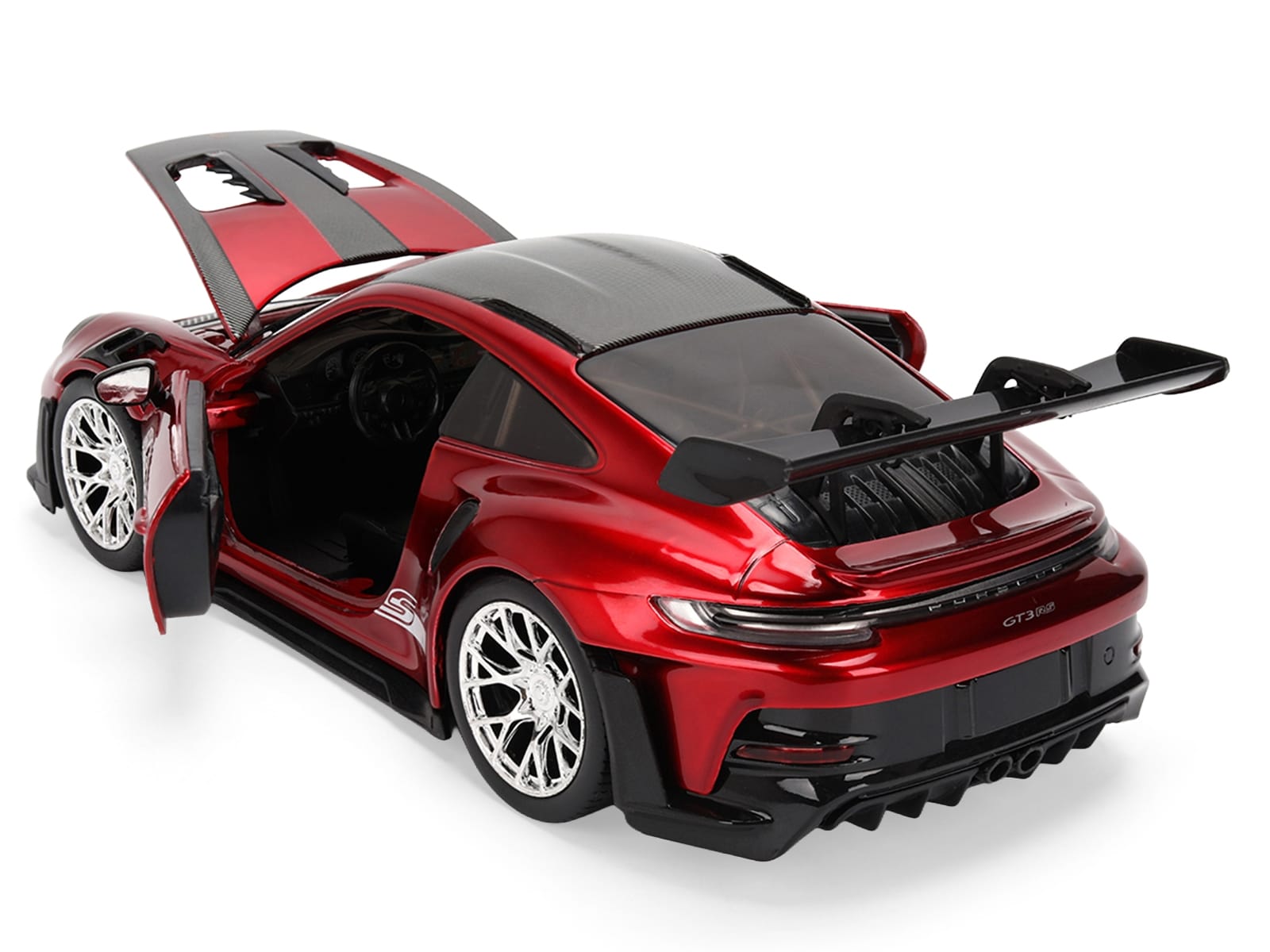 Porsche 911 (992) GT3 RS Red Chrome with Carbon Top and Hood Stripes "Hyper-Spec" Series 1/24 Diecast Model Car by Jada - Image 4