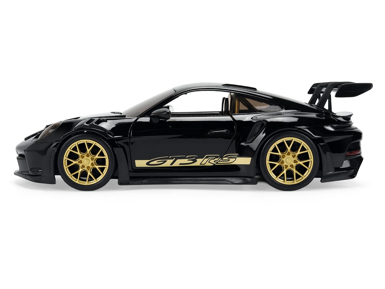 Porsche 911 (992) GT3 RS Black with Carbon Top and Hood Stripes and Gold Wheels "Hyper-Spec" 1/24 Diecast Model Car by Jada - Image 3