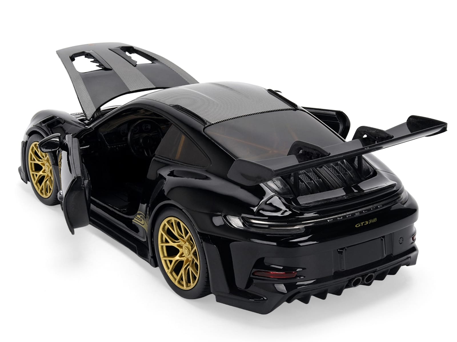 Porsche 911 (992) GT3 RS Black with Carbon Top and Hood Stripes and Gold Wheels "Hyper-Spec" 1/24 Diecast Model Car by Jada - Image 4