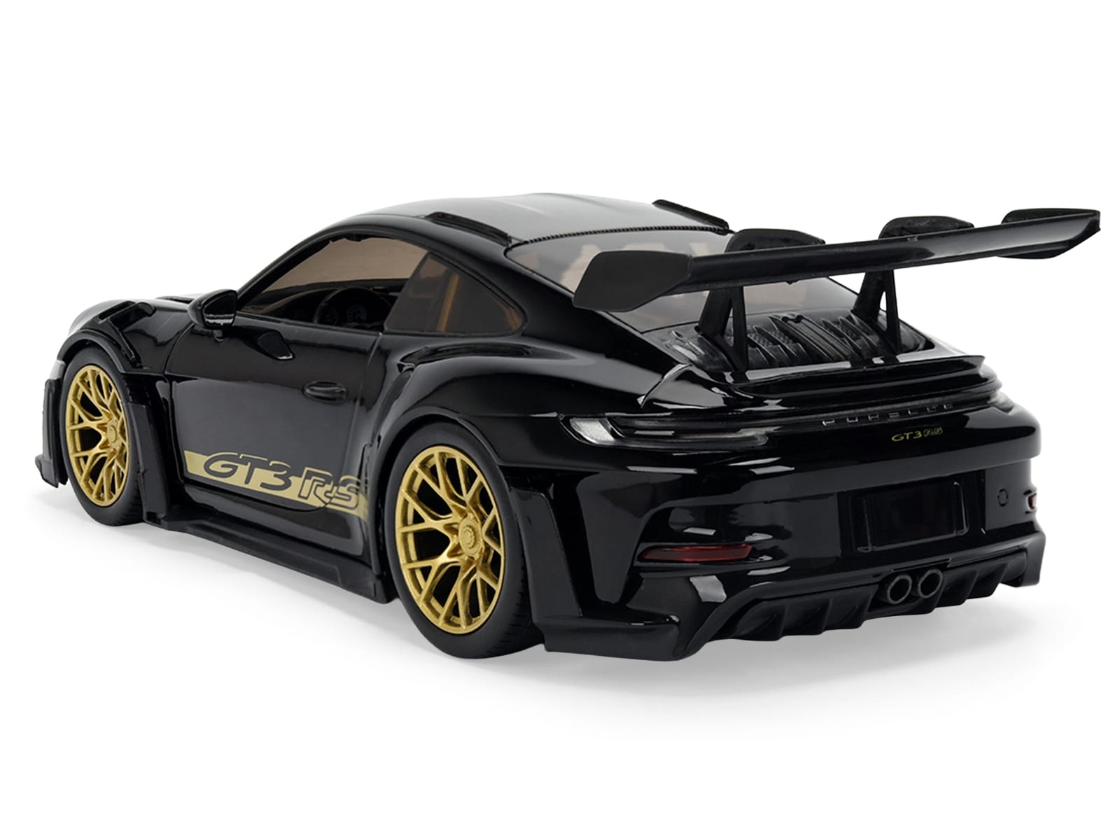Porsche 911 (992) GT3 RS Black with Carbon Top and Hood Stripes and Gold Wheels "Hyper-Spec" 1/24 Diecast Model Car by Jada - Image 5